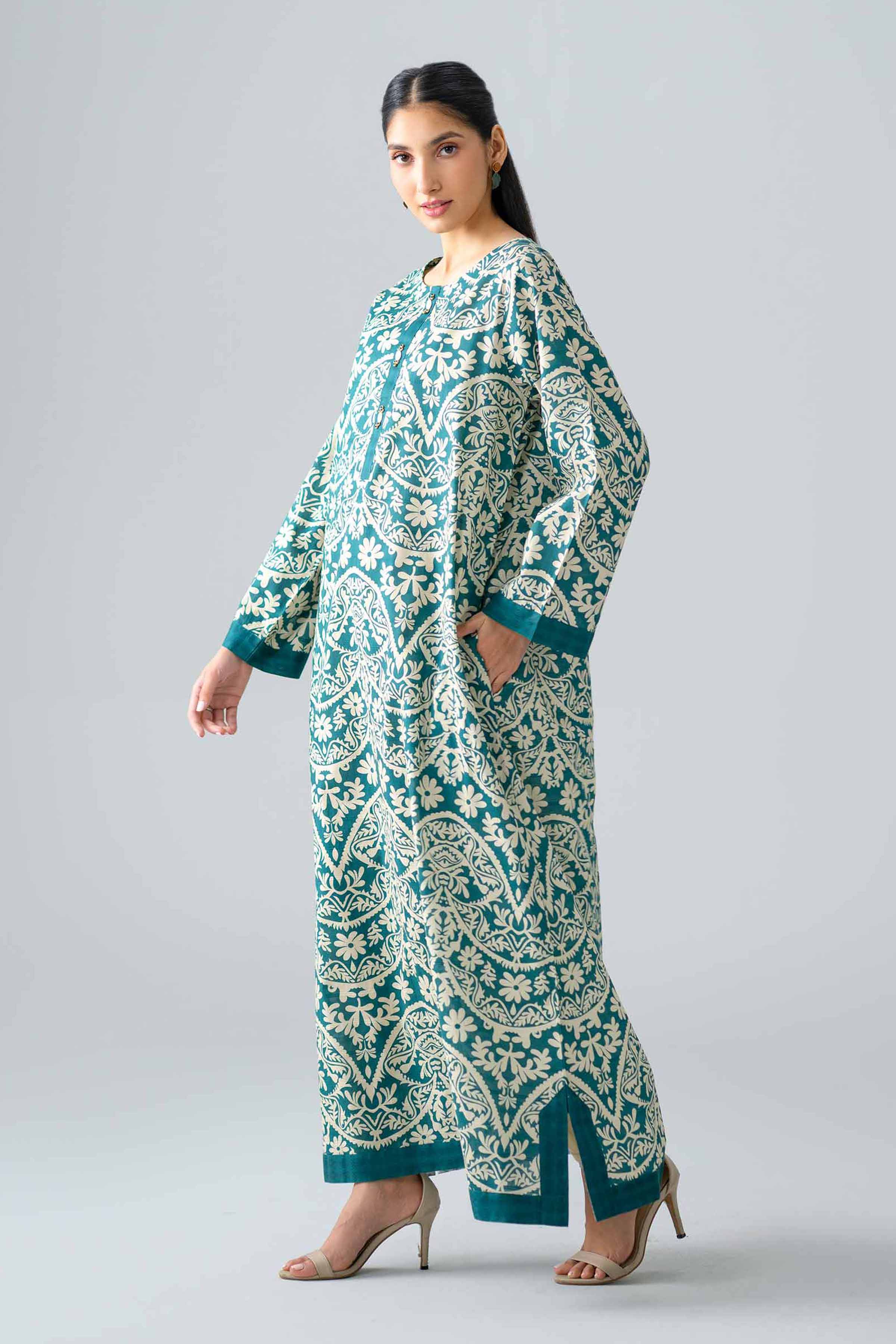 Nishat UK - Green Printed Lawn 1 Piece ready to wear long dress