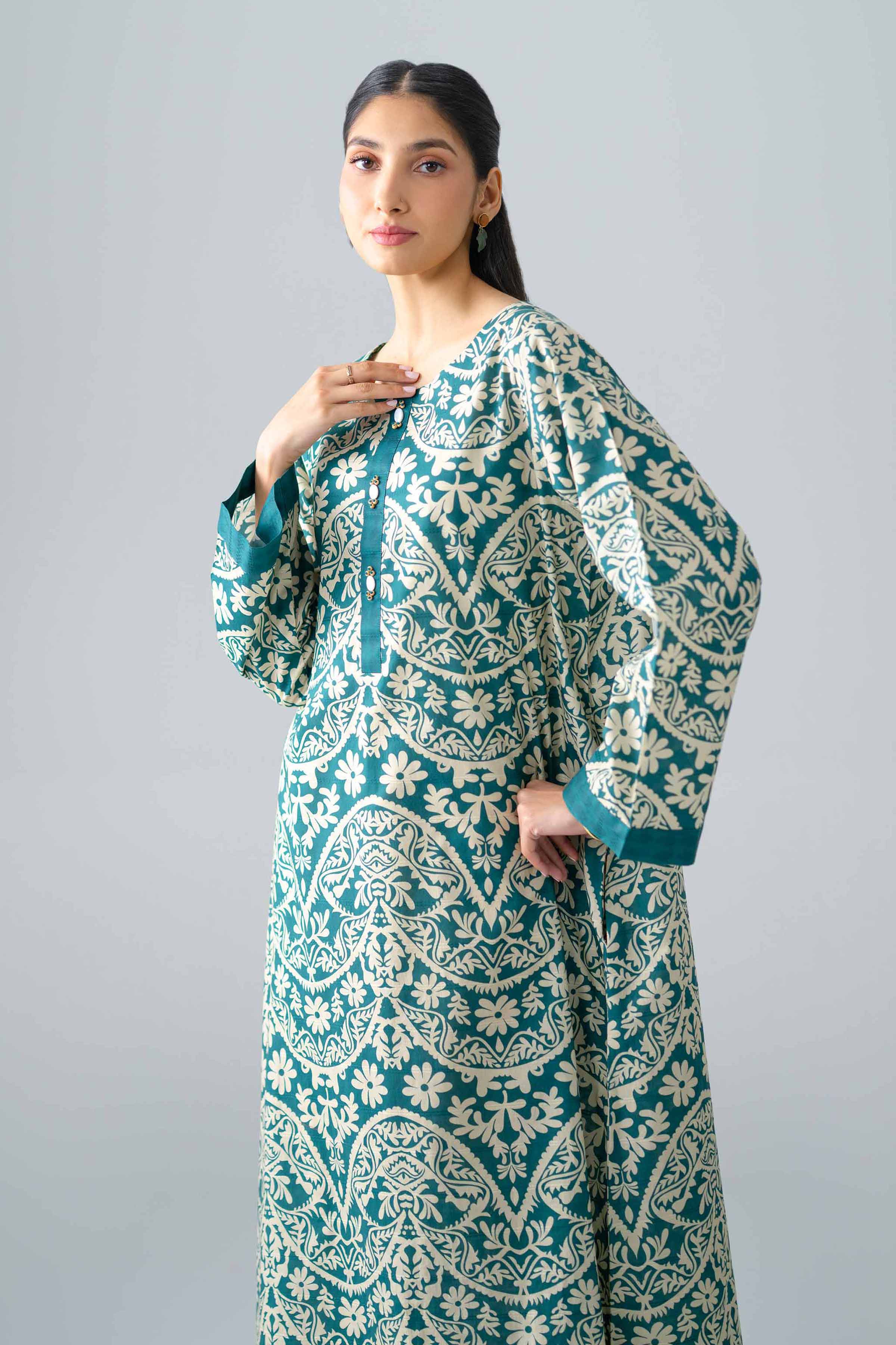 Nishat UK - Green Printed Lawn 1 Piece ready to wear long dress
