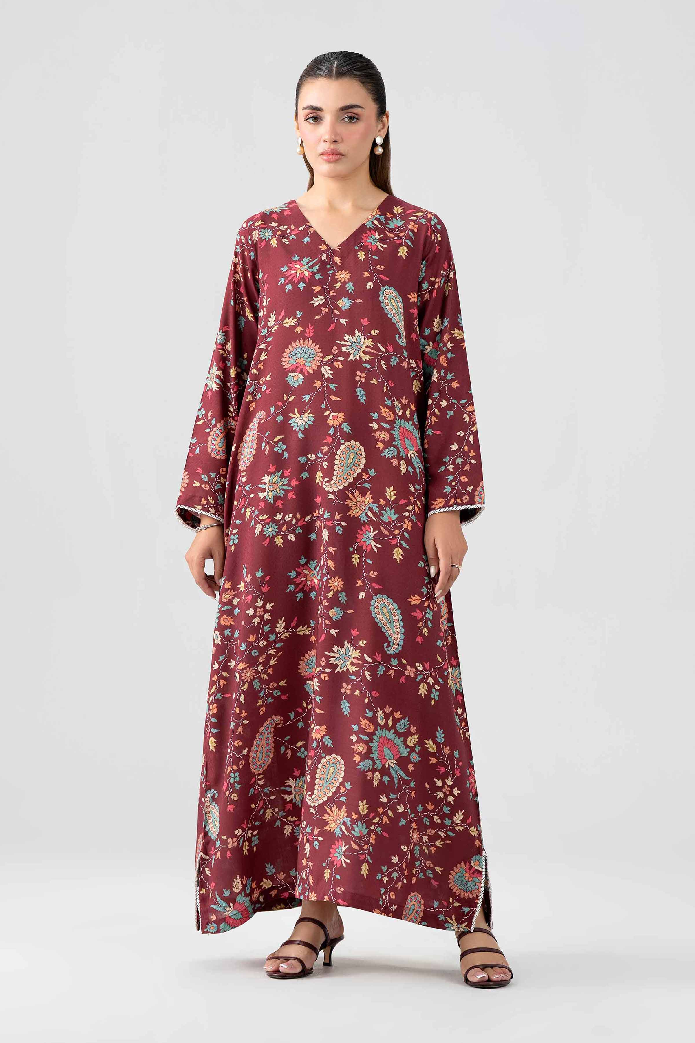 Nishat UK - Red Printed Dobby 1 Piece ready to wear Long Dress