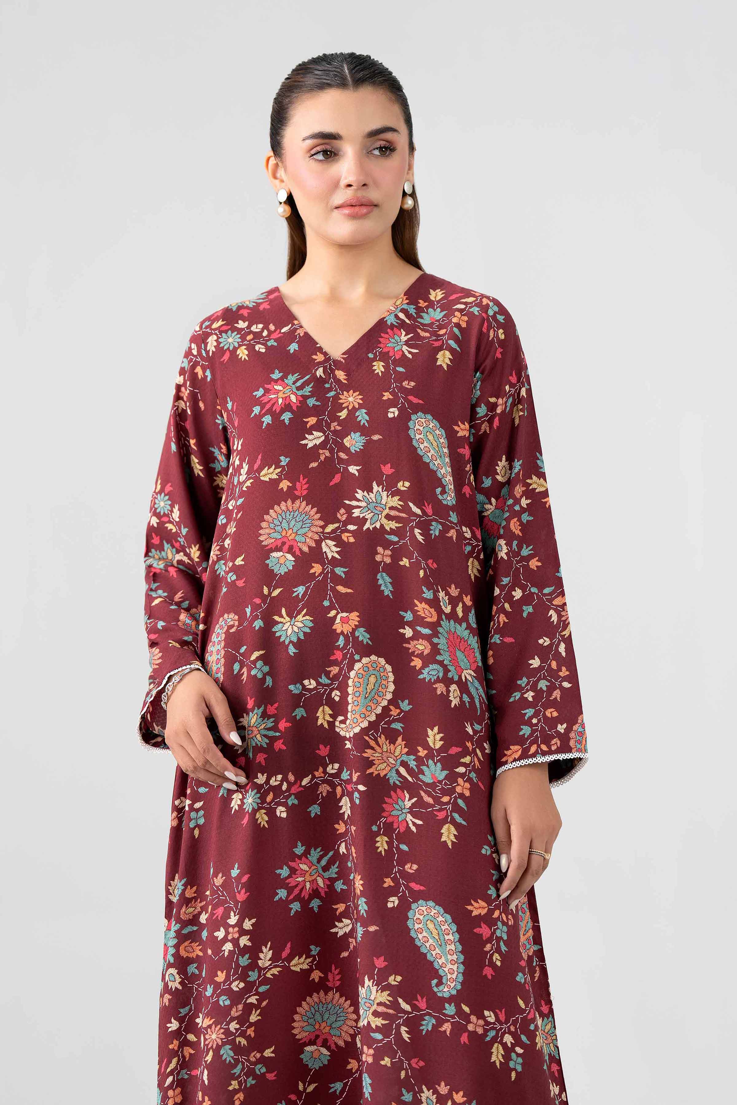Nishat UK - Red Printed Dobby 1 Piece ready to wear Long Dress