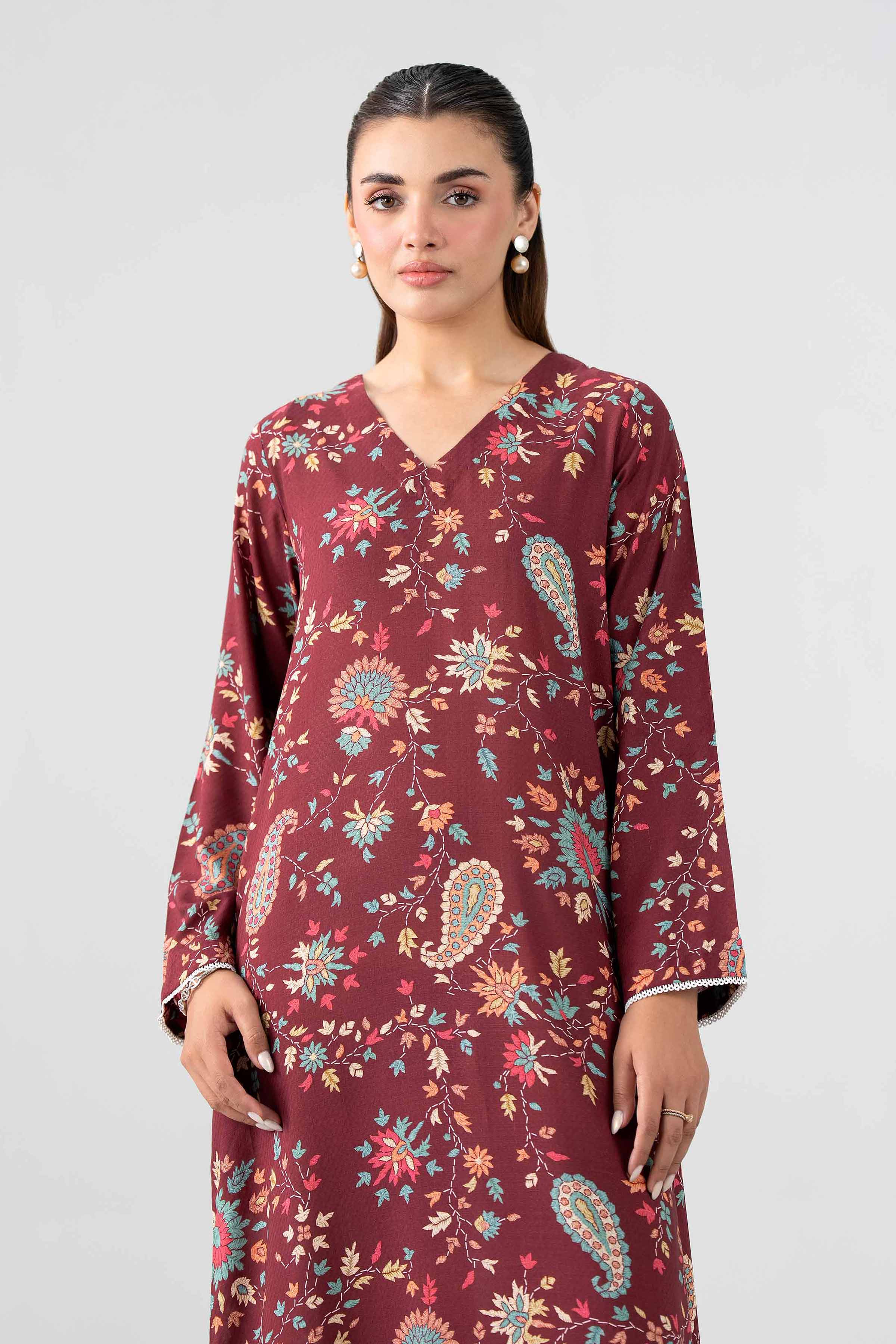 Nishat UK - Red Printed Dobby 1 Piece ready to wear Long Dress