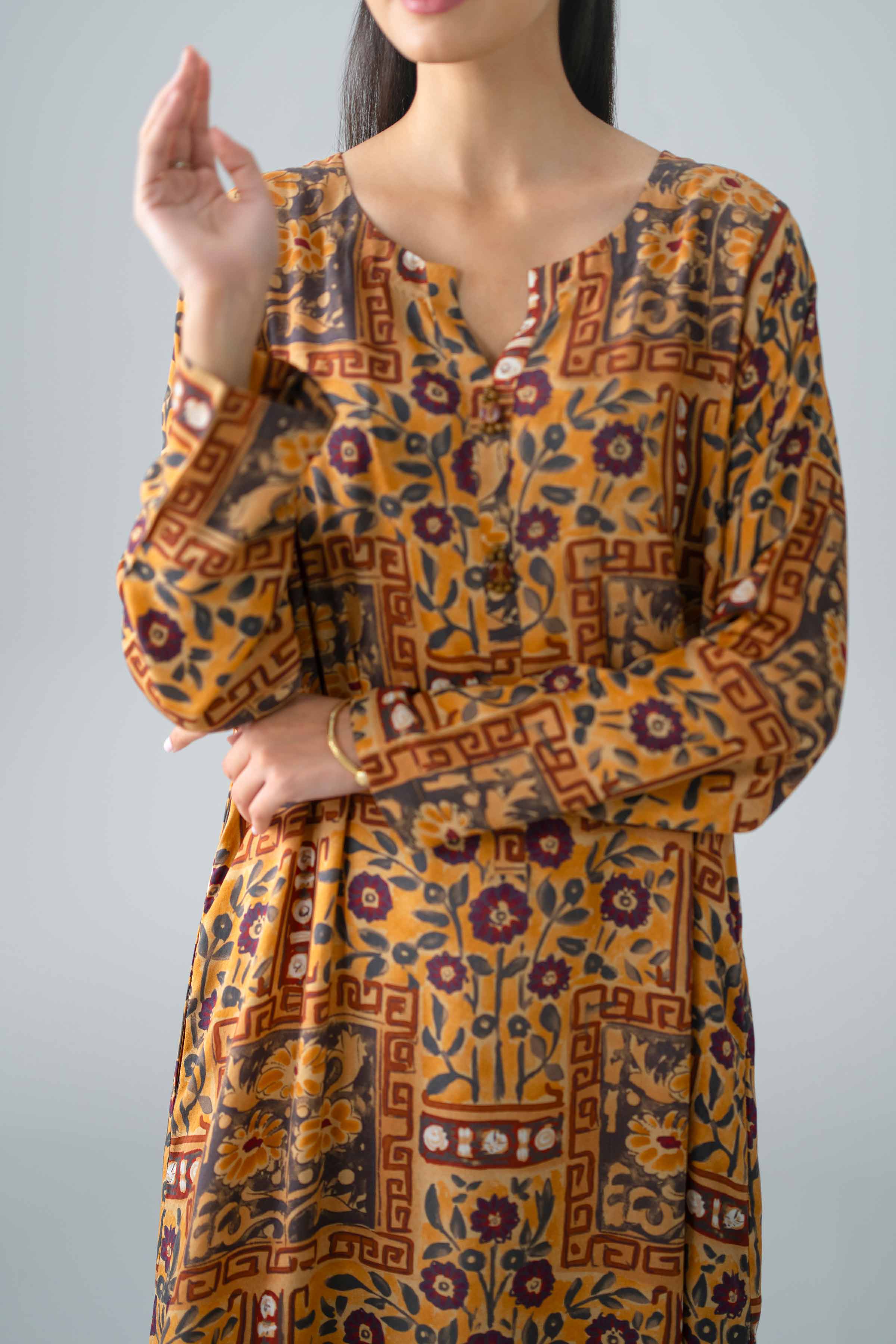 Nishat UK - Multi Printed Dobby 1 Piece ready to wear long dress
