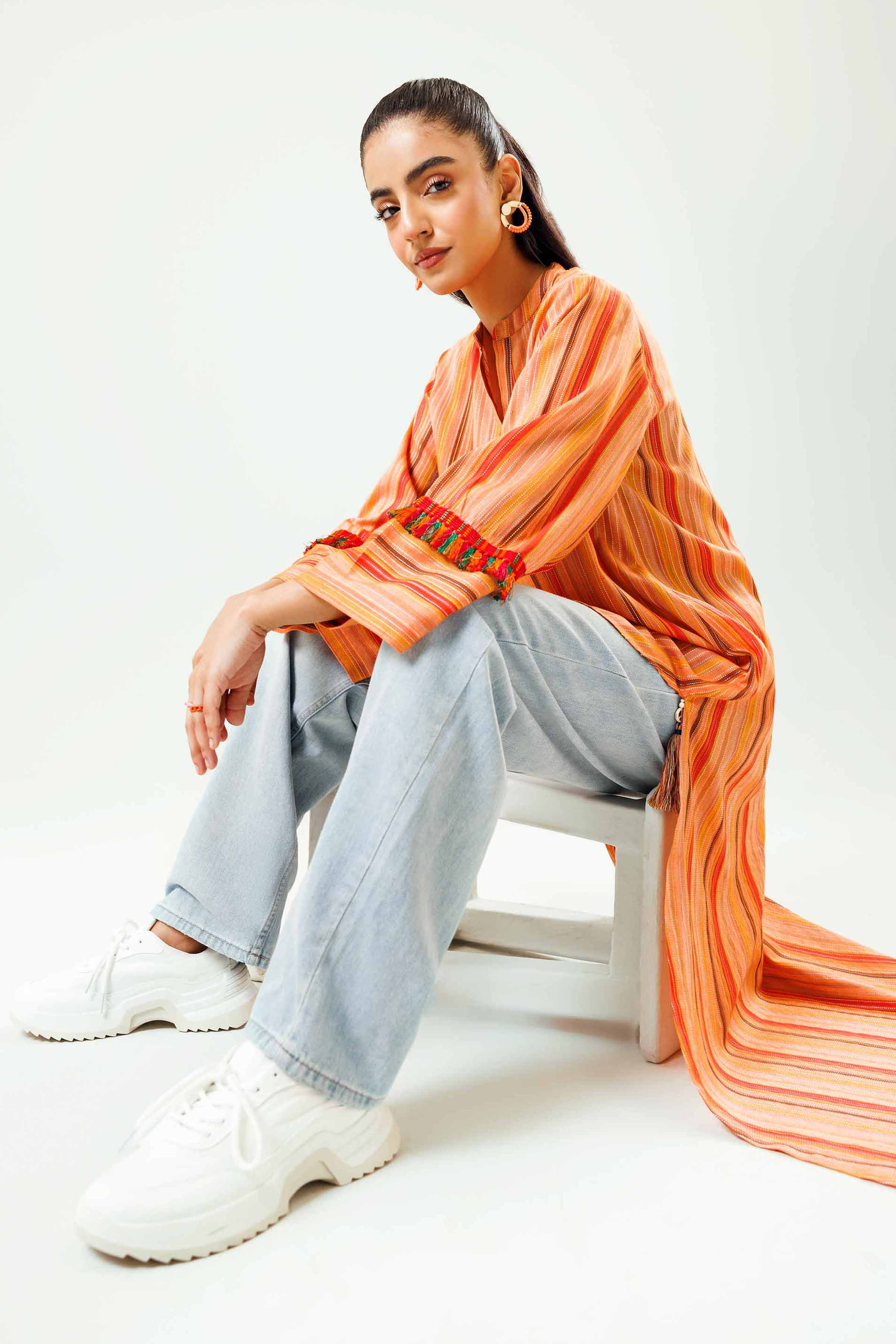 NishatUK - Orange Printed Jacquard 1-piece ready to wear Shirt