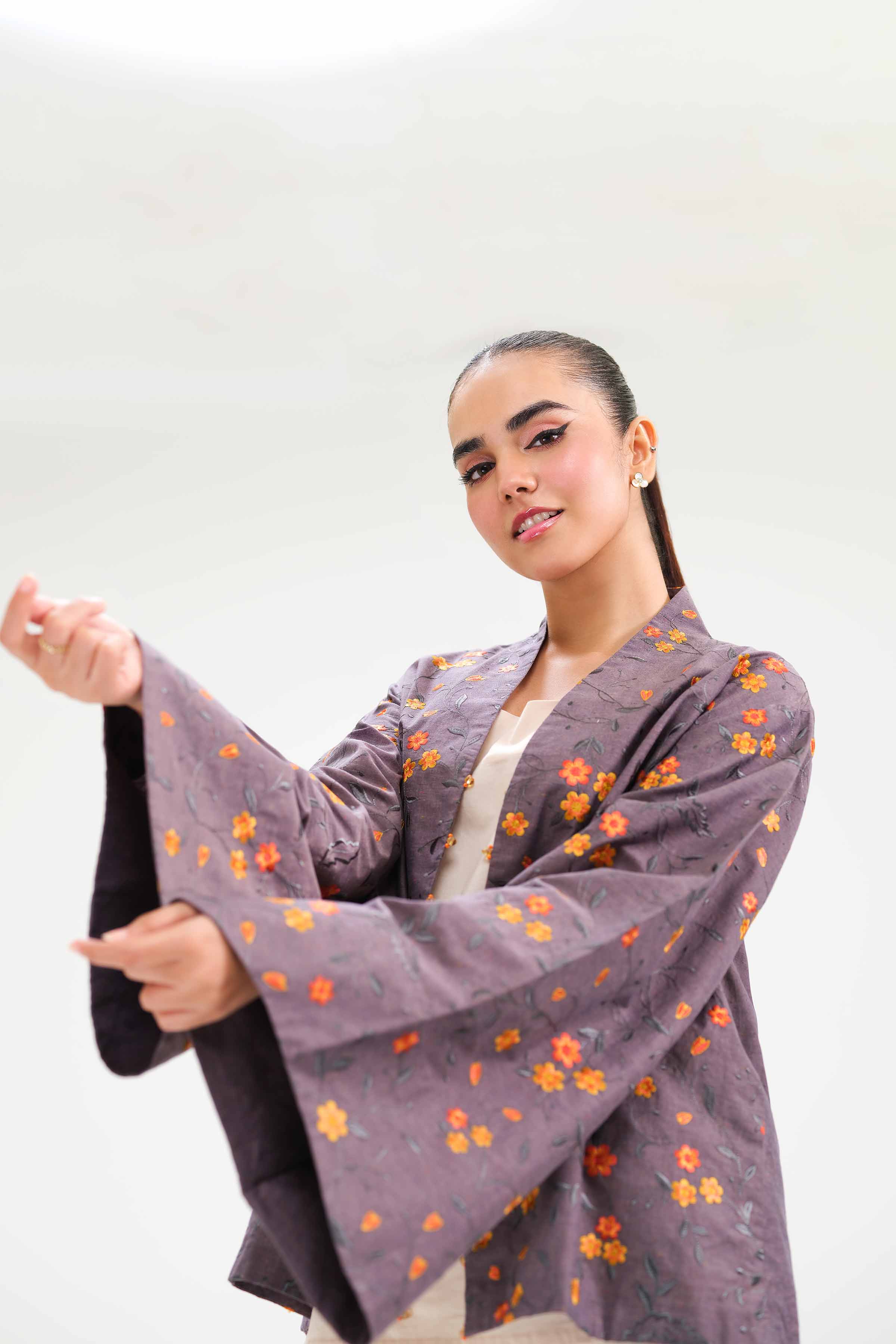 NishatUK - Brown Embroidered   Yarn Dyed 1-piece ready to wear Jacket