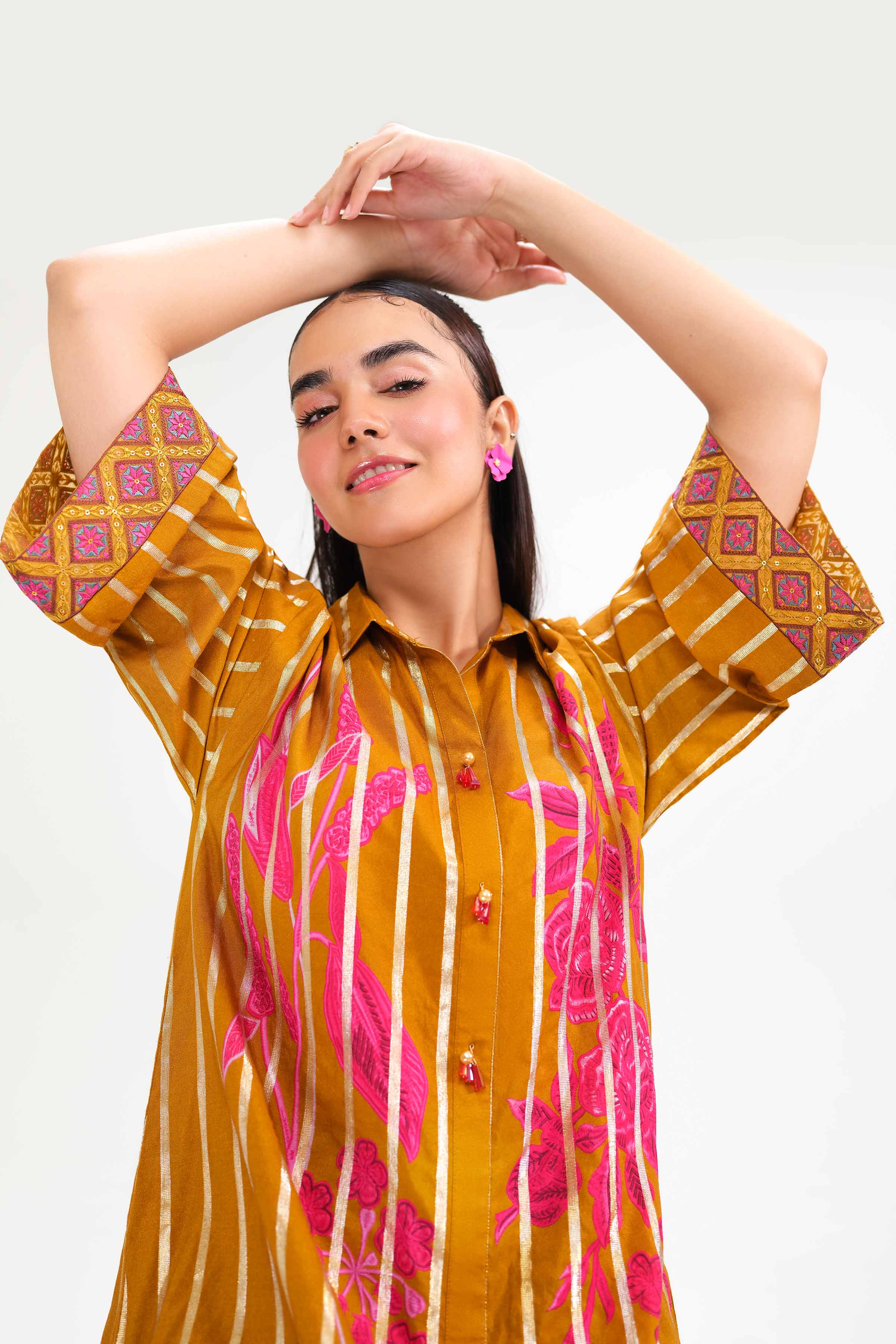 NishatUK - Brown Embroidered   Monar Gold 1-piece ready to wear Dress