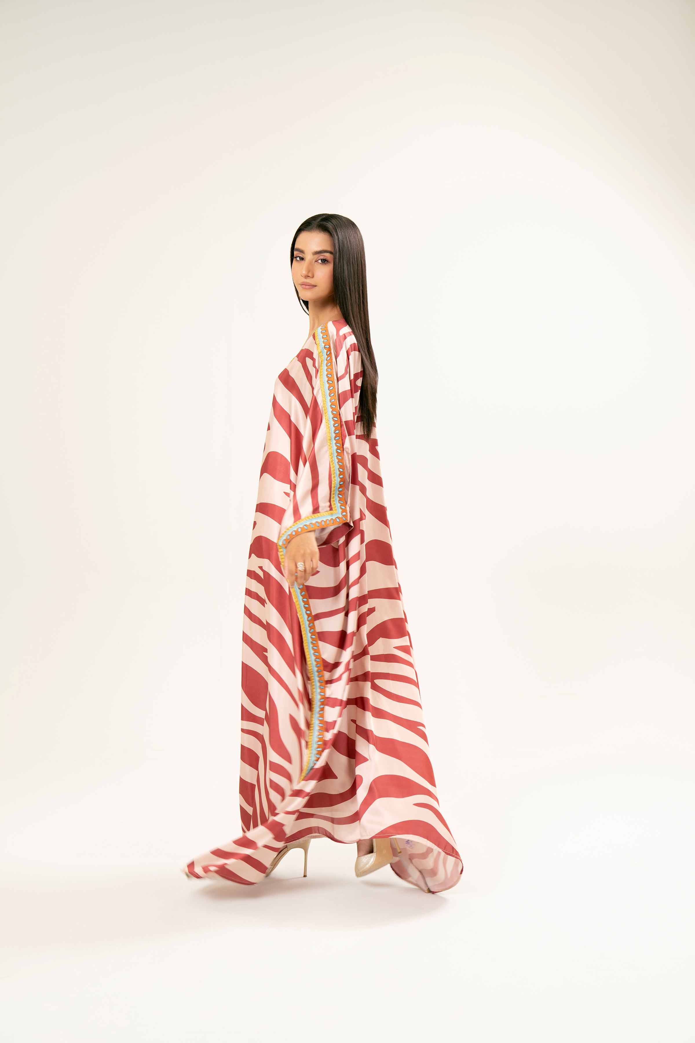 NishatUK - Brown Embroidered  Silk 1-piece ready to wear Kaftan