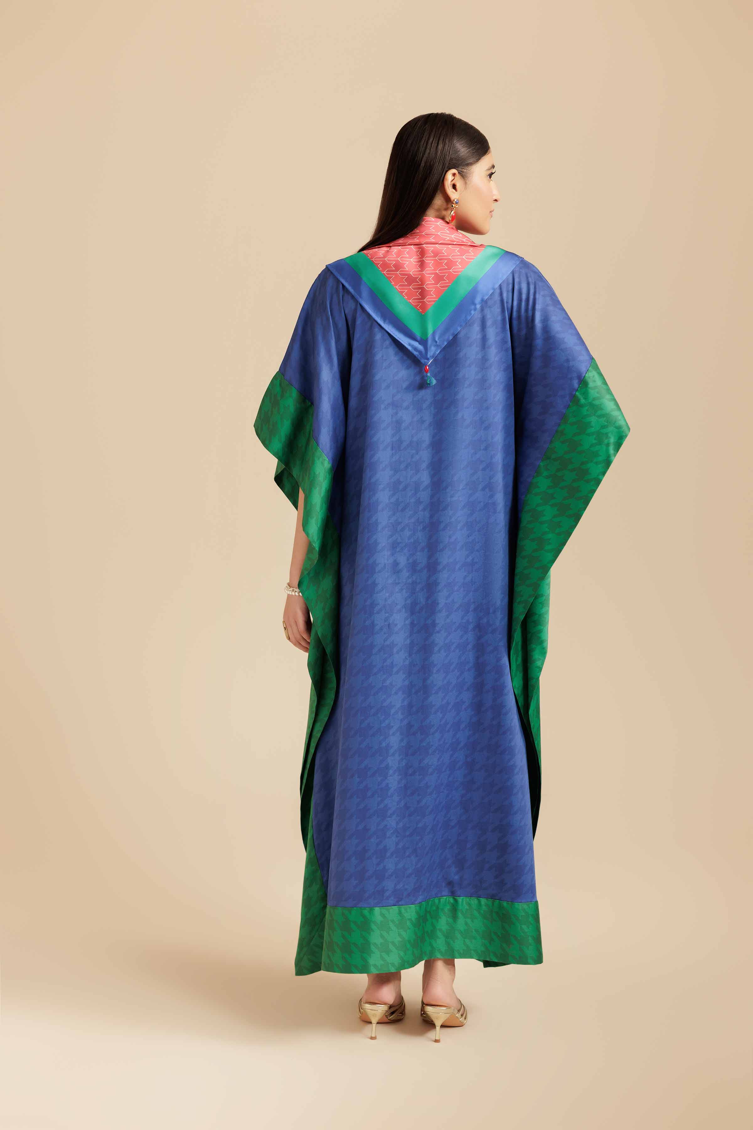 NishatUK - Blue Printed  Satin 2-piece ready to wear Long Dress