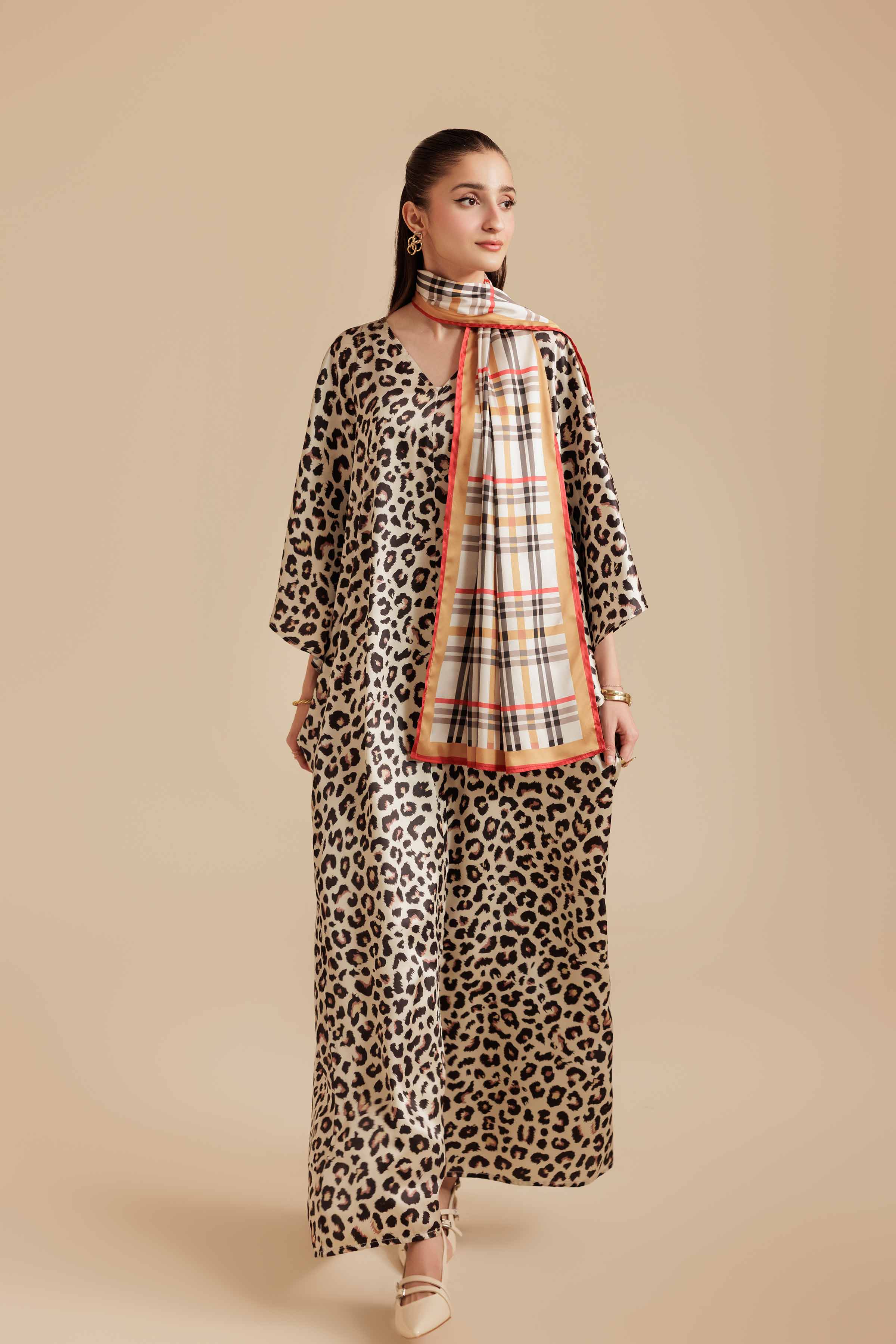 NishatUK - Beige Printed Silk 2-piece ready to wear Long Dress