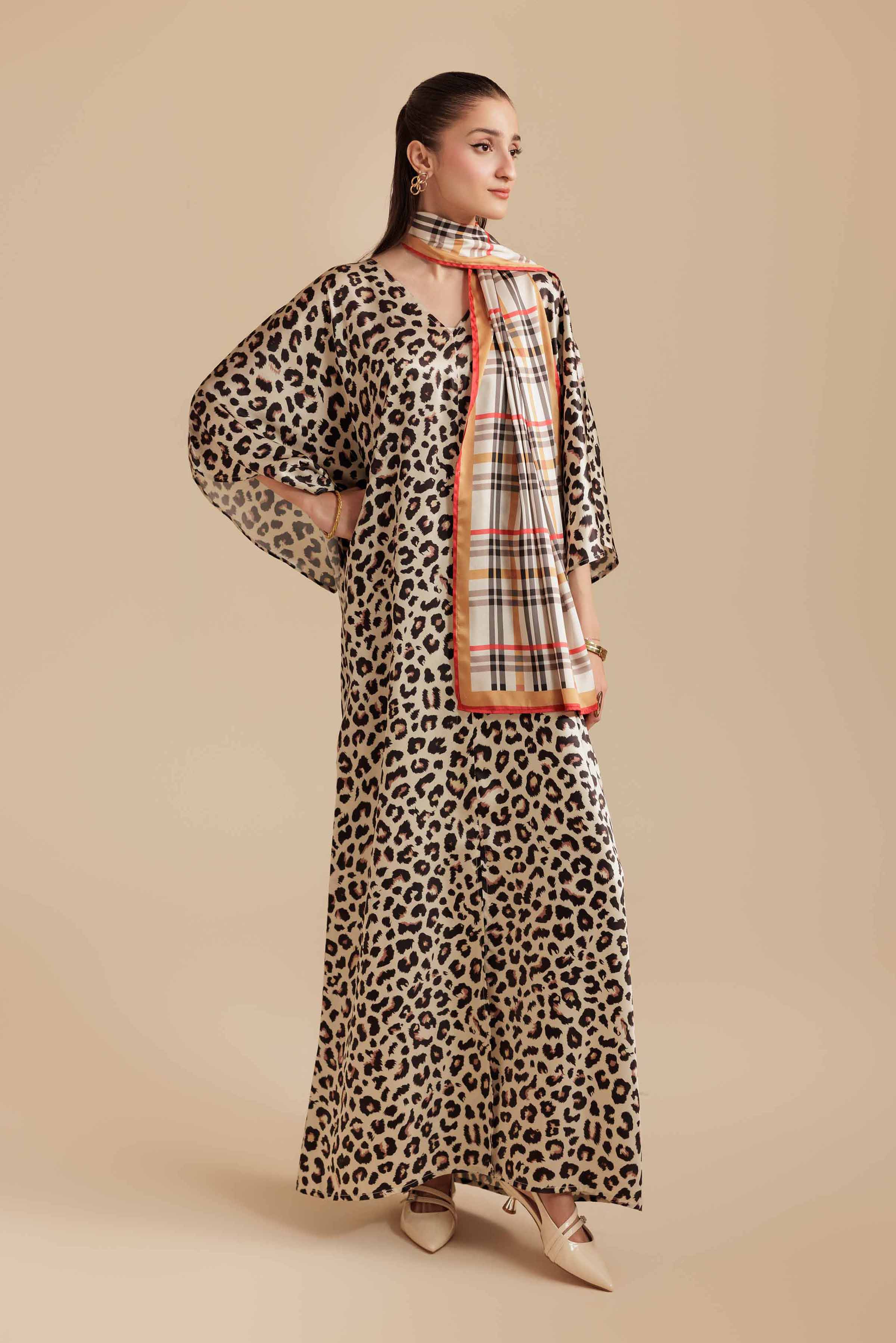 NishatUK - Beige Printed Silk 2-piece ready to wear Long Dress