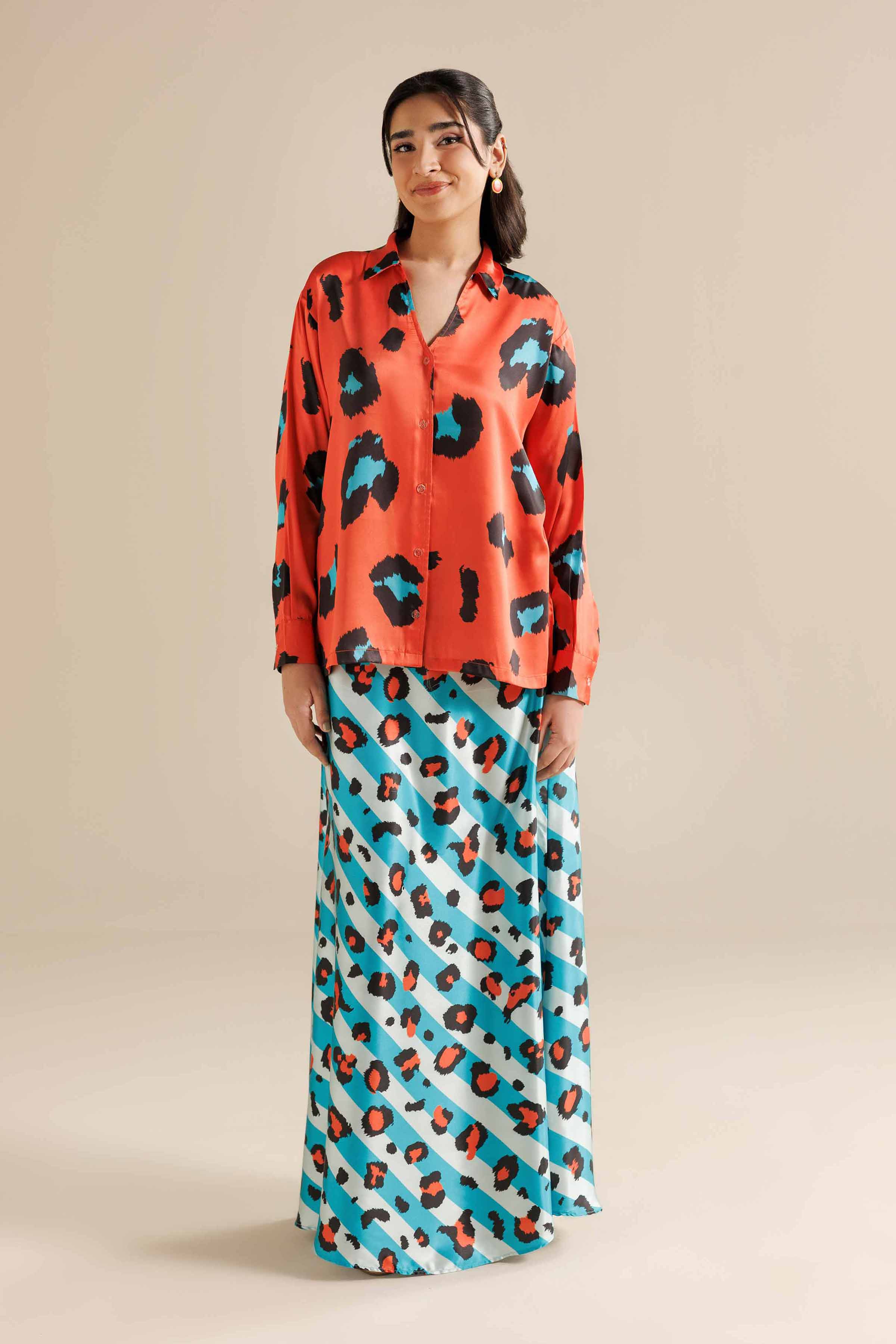 NishatUK - Ferozi & Orange  Shammos Silk 2-piece ready to wear Dress