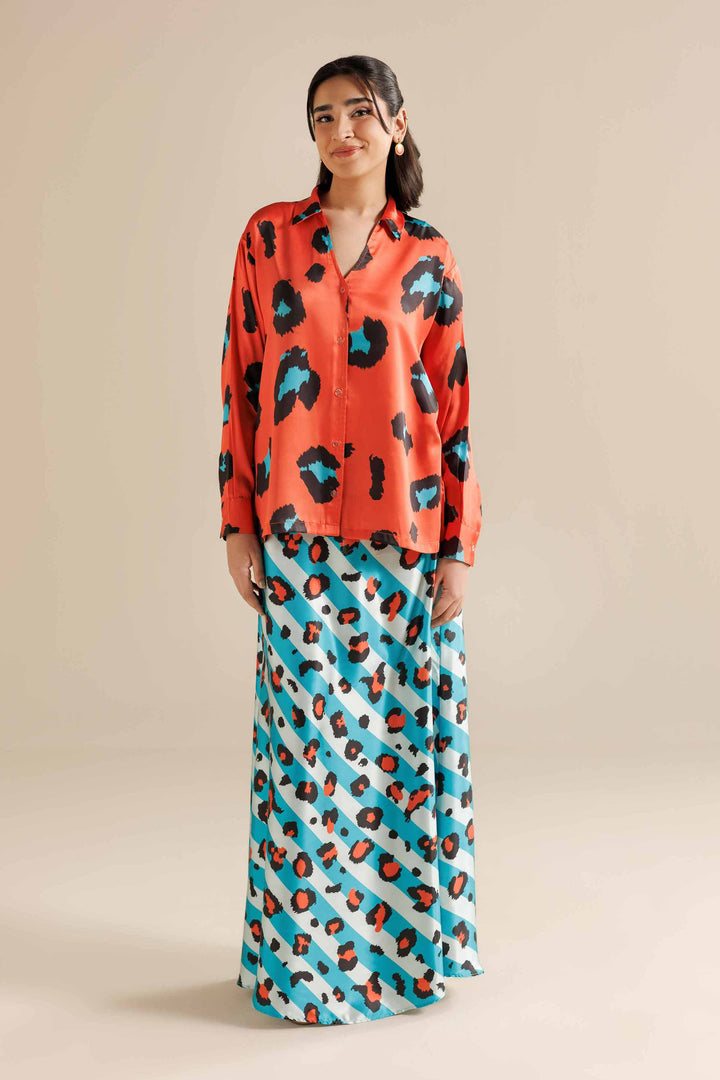 NishatUK - Ferozi & Orange  Shammos Silk 2-piece ready to wear Dress