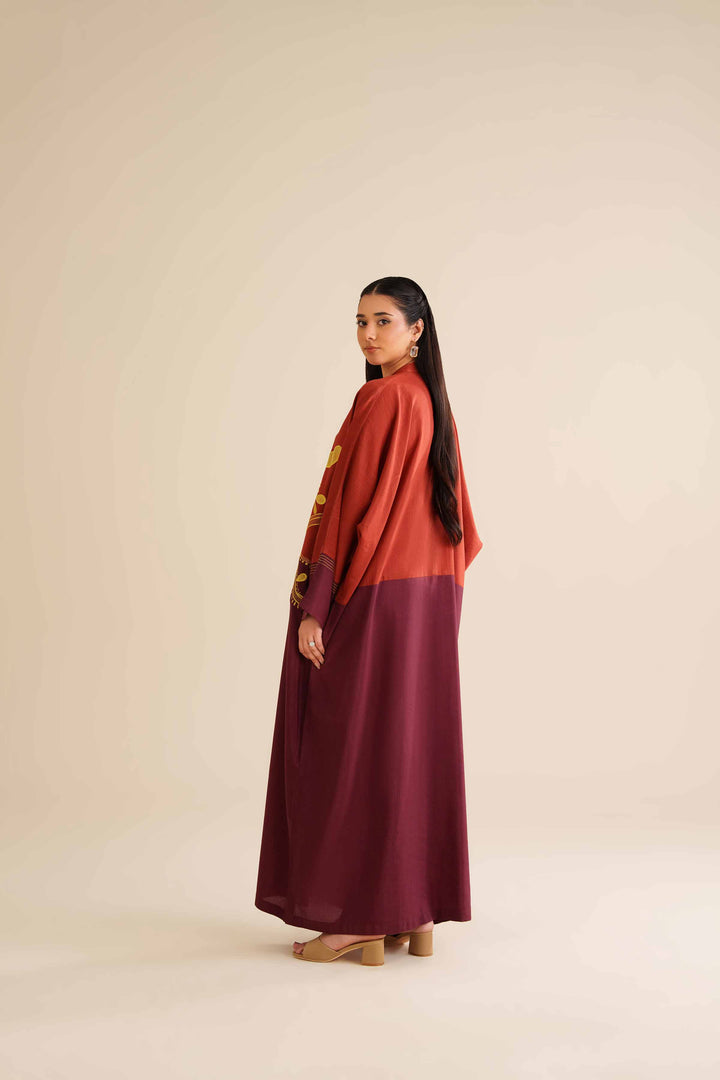 NishatUK - Maroon Solids Silk 1-piece ready to wear Long Dress