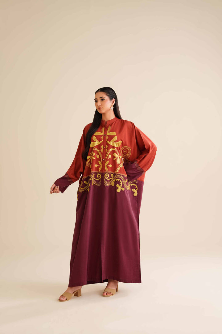 NishatUK - Maroon Solids Silk 1-piece ready to wear Long Dress