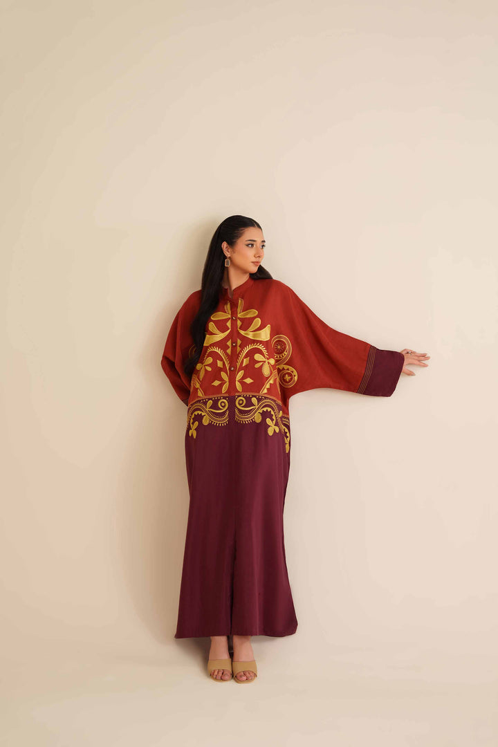 NishatUK - Maroon Solids Silk 1-piece ready to wear Long Dress