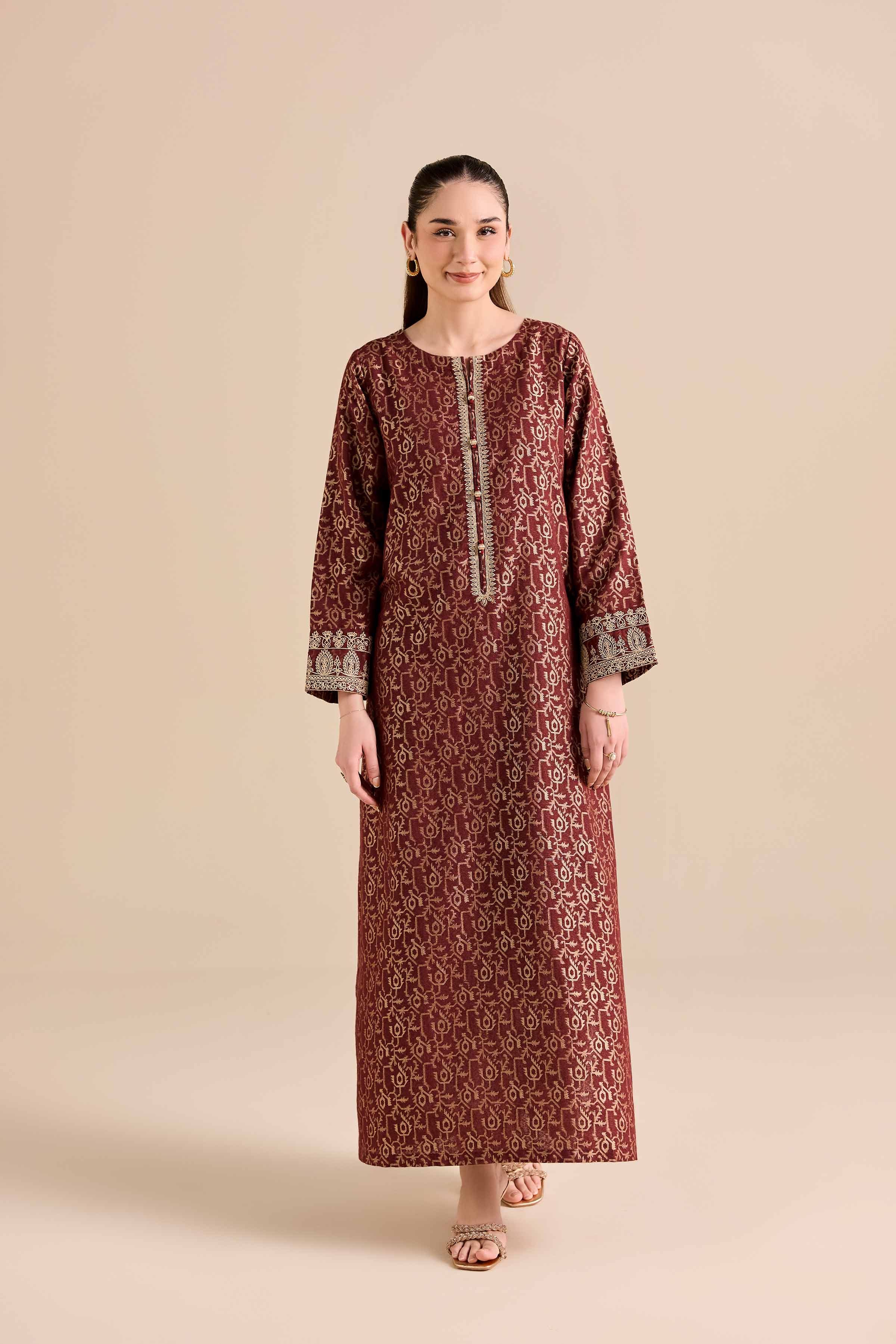 NishatUK - Red Embroidered Jacquard 1-piece ready to wear Shirt