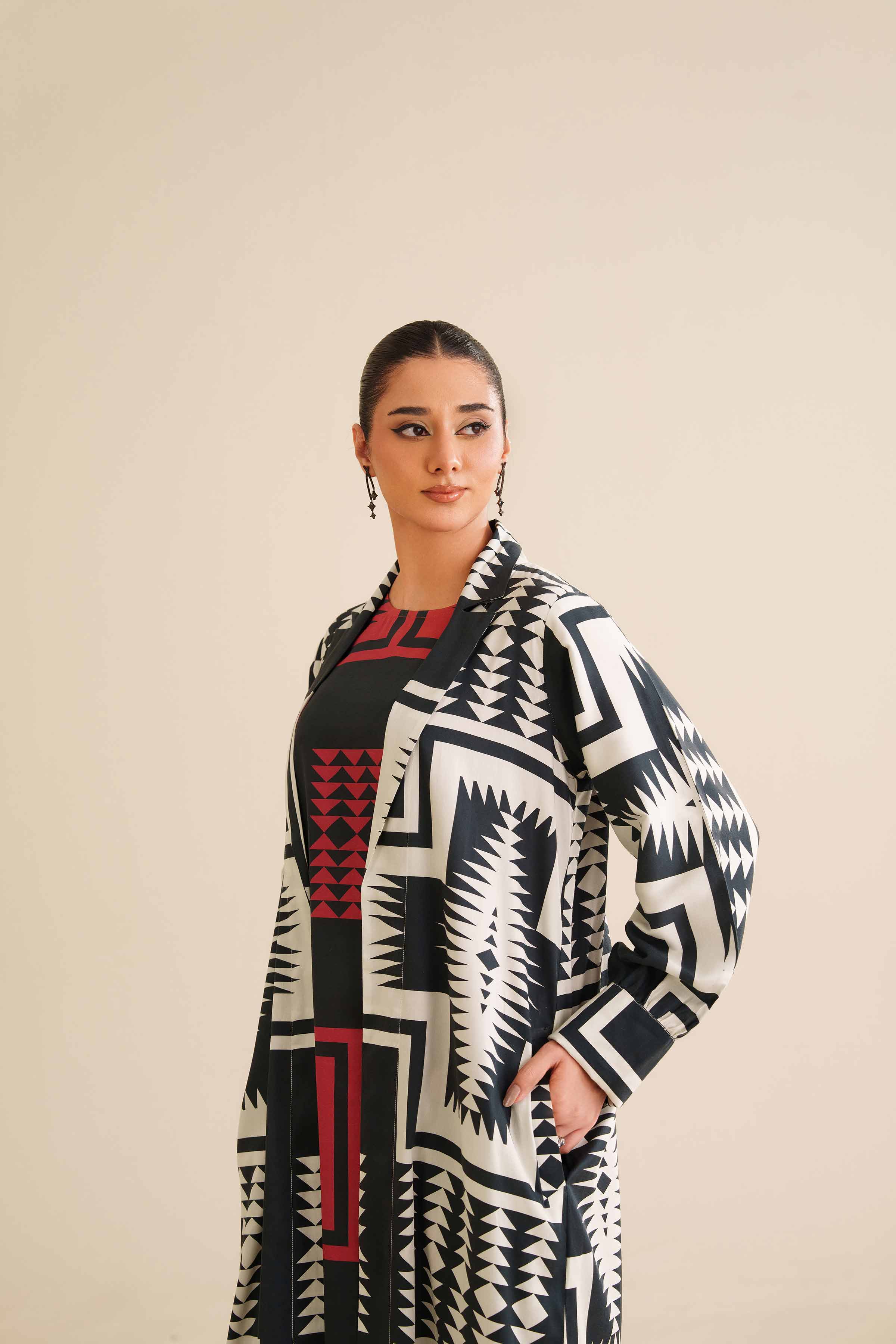 NishatUK - Black Printed  Satin 2-piece ready to wear Dress