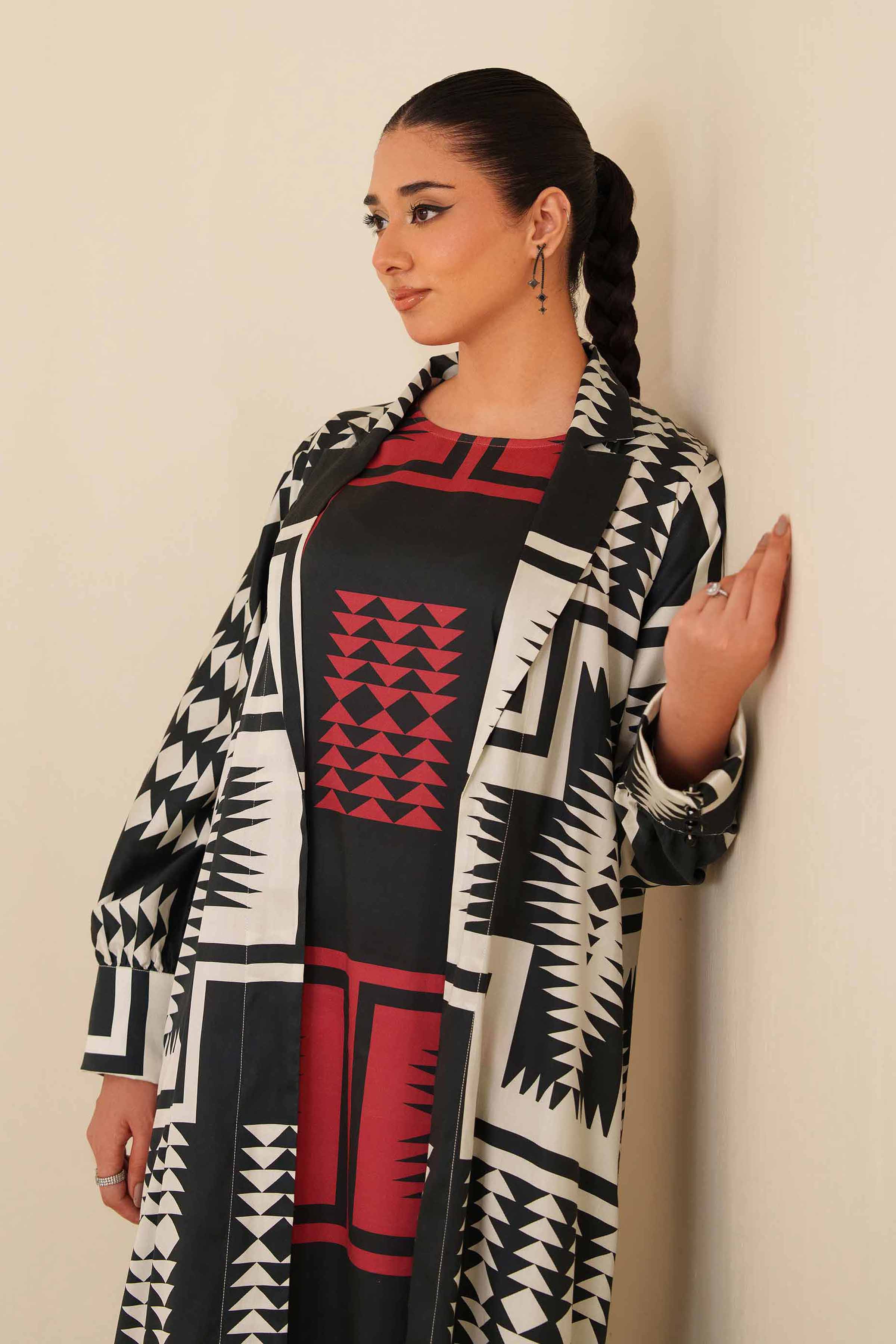 NishatUK - Black Printed  Satin 2-piece ready to wear Dress