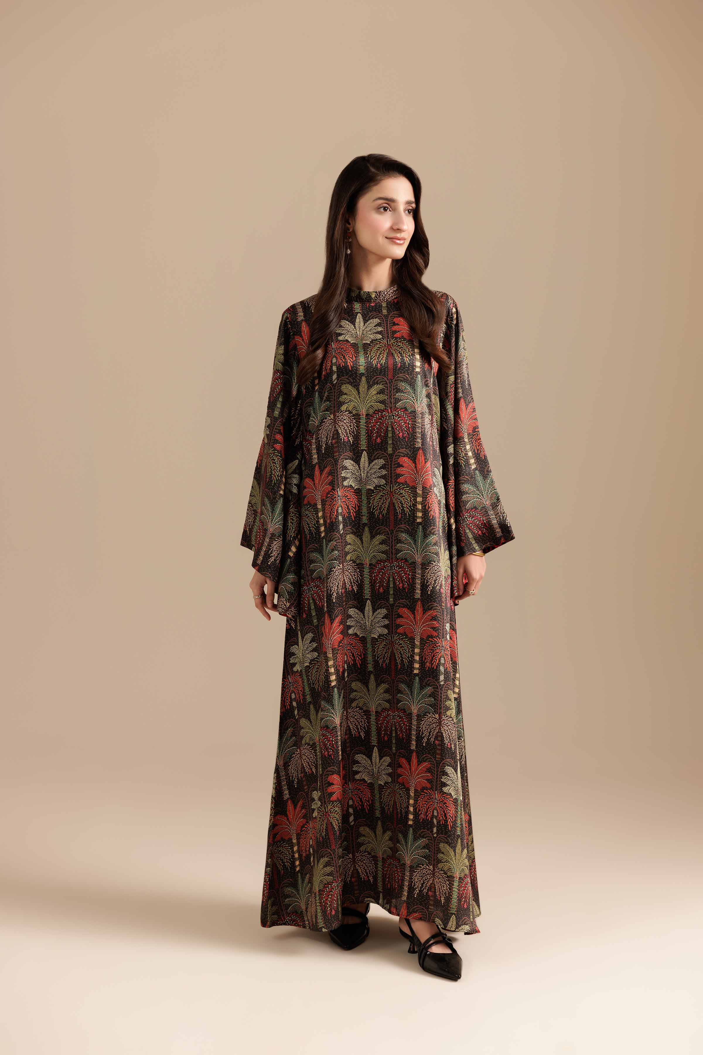 NishatUK - Green Printed Silk 1-piece ready to wear Long Dress