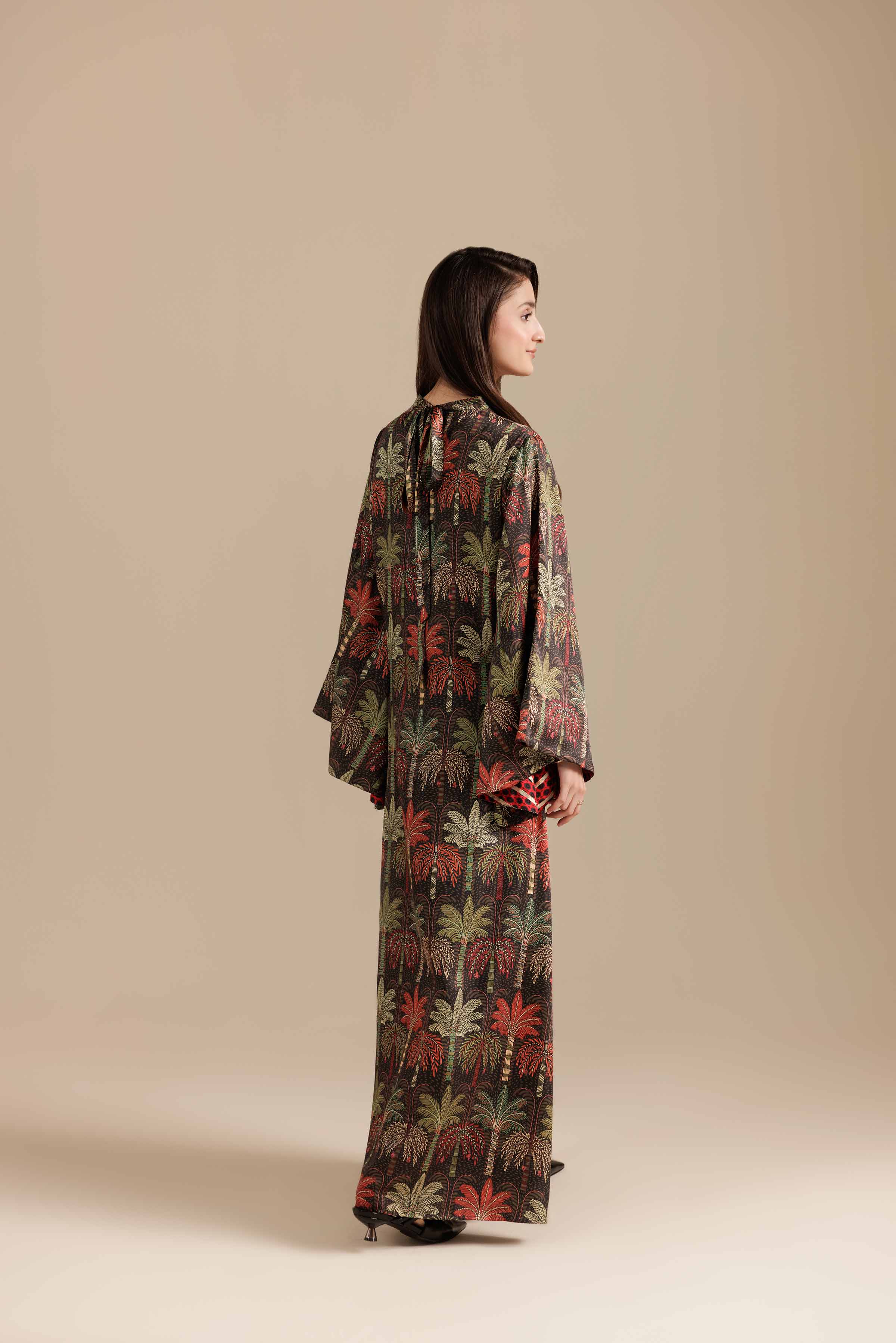 NishatUK - Green Printed Silk 1-piece ready to wear Long Dress