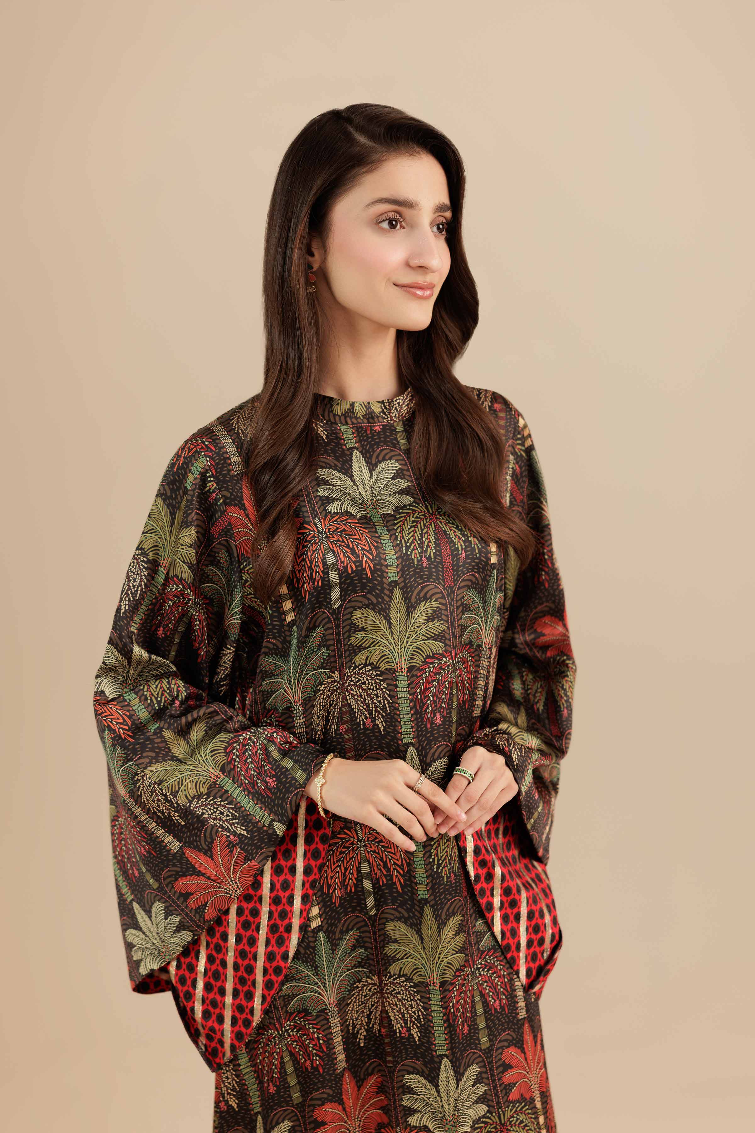 NishatUK - Green Printed Silk 1-piece ready to wear Long Dress