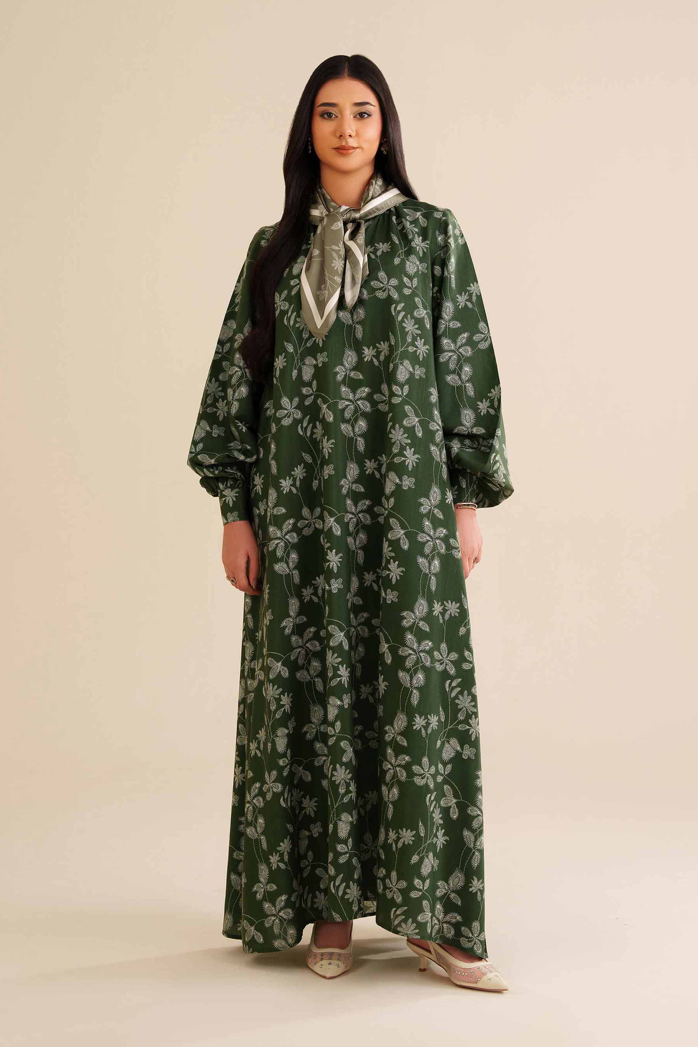 NishatUK - Green Printed Silk 2-piece ready to wear Fustan