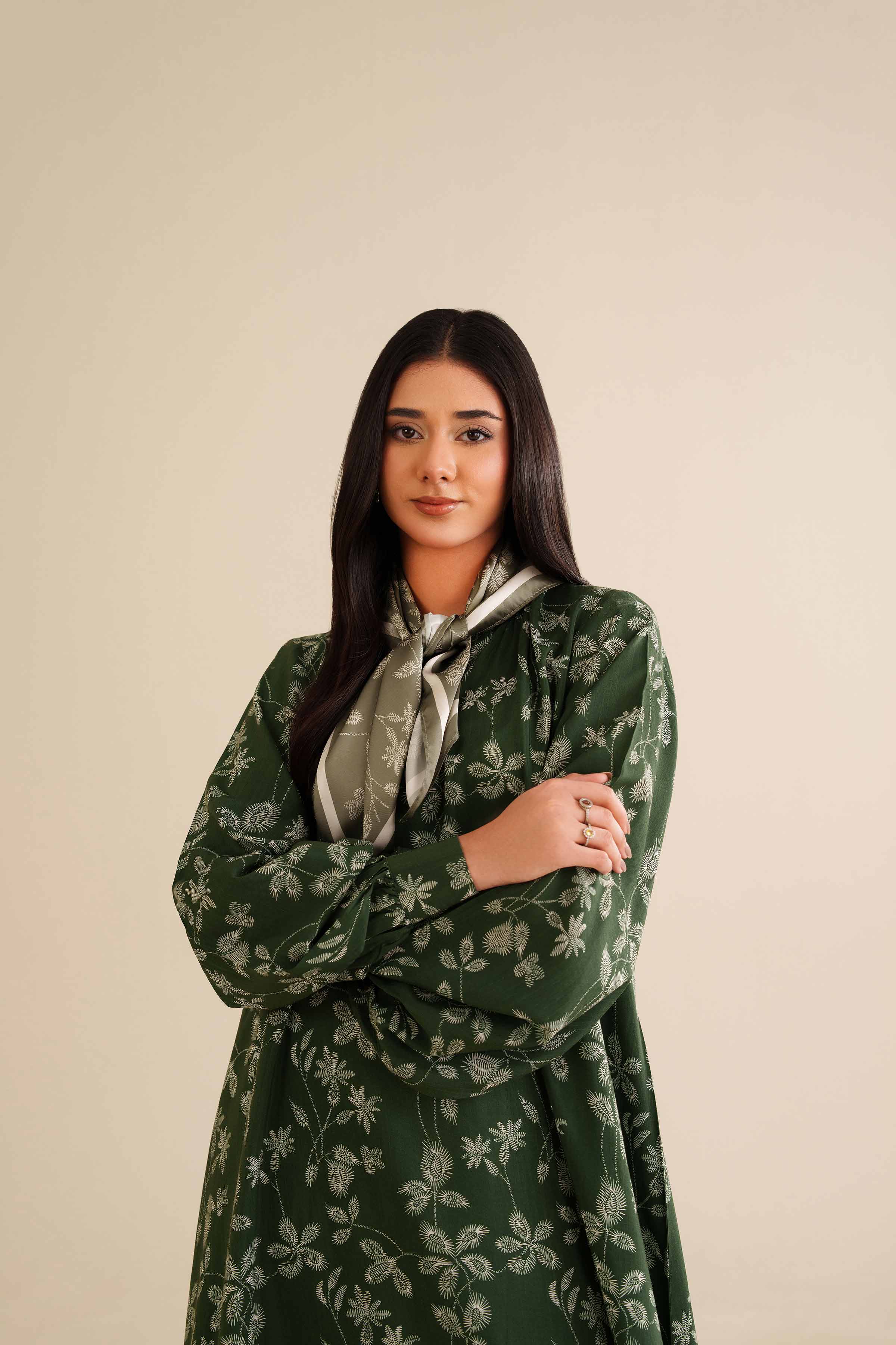 NishatUK - Green Printed Silk 2-piece ready to wear Fustan