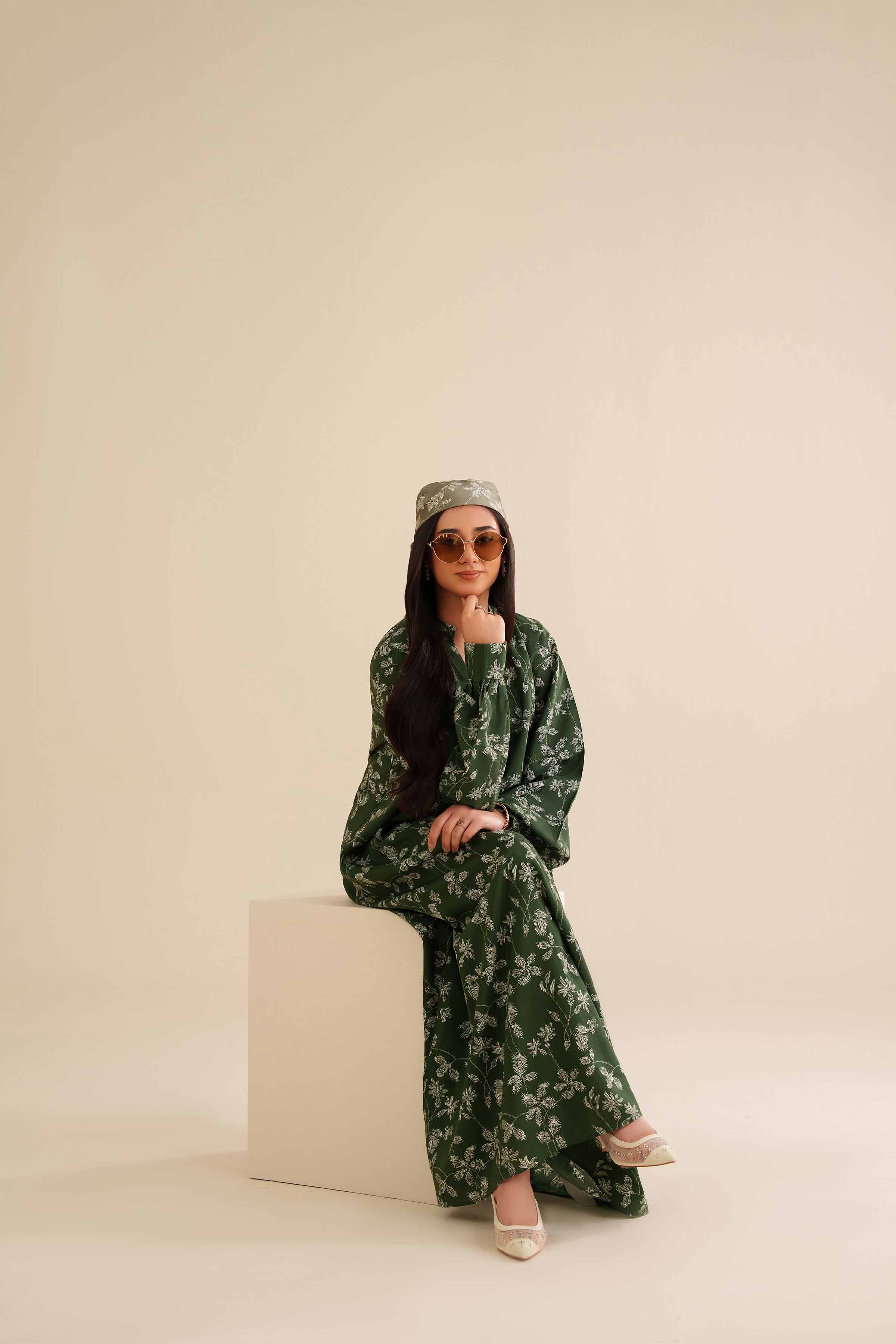 NishatUK - Green Printed Silk 2-piece ready to wear Fustan