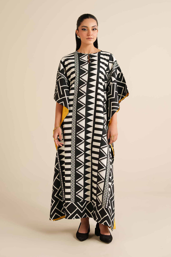 NishatUK - Black & White  Viscose 1-piece ready to wear Long Dress