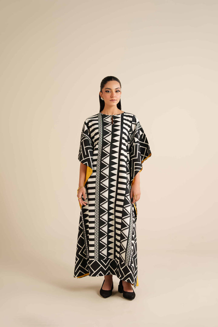 NishatUK - Black & White  Viscose 1-piece ready to wear Long Dress
