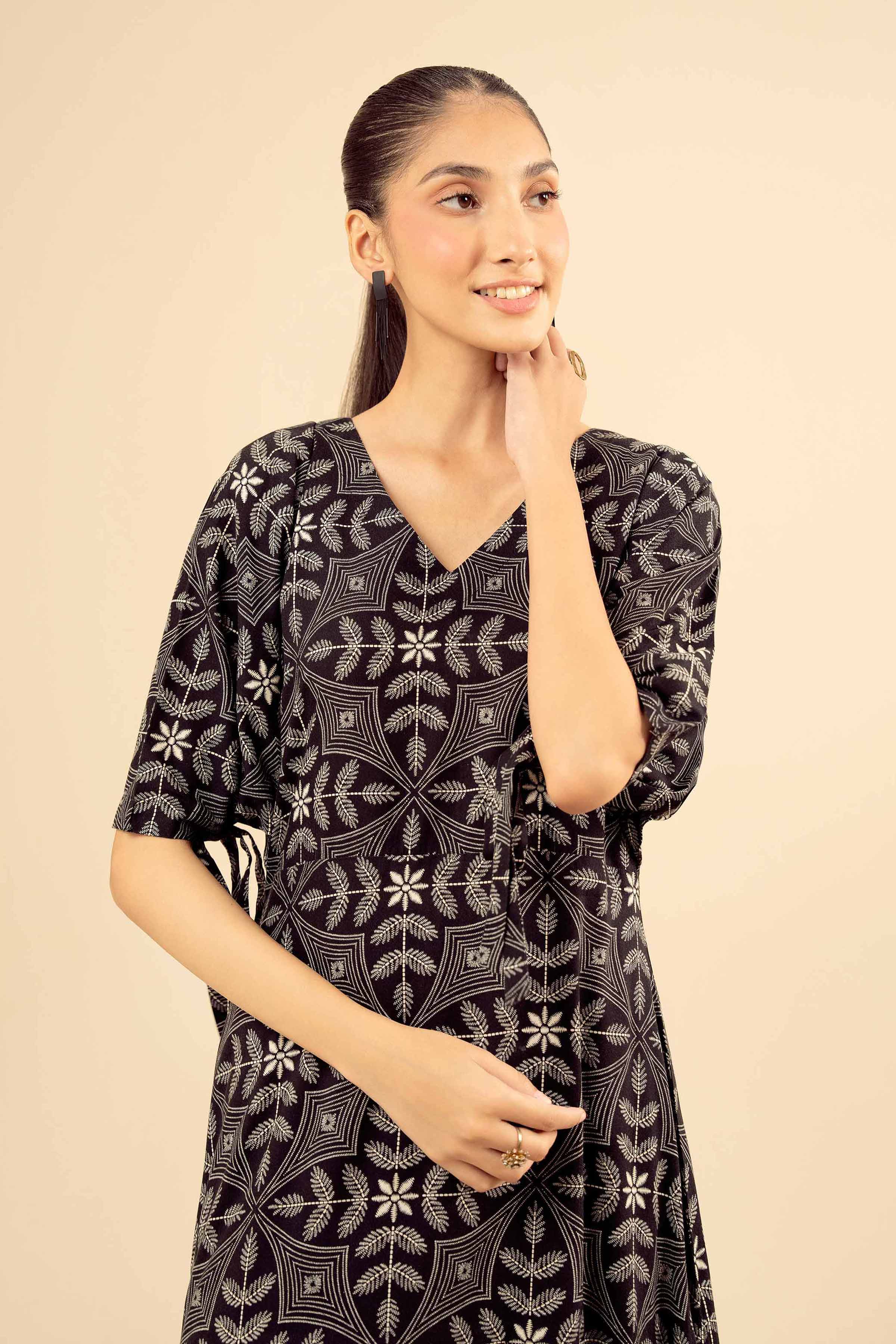 NishatUK - Black Printed Cotton 1-piece ready to wear Fustan