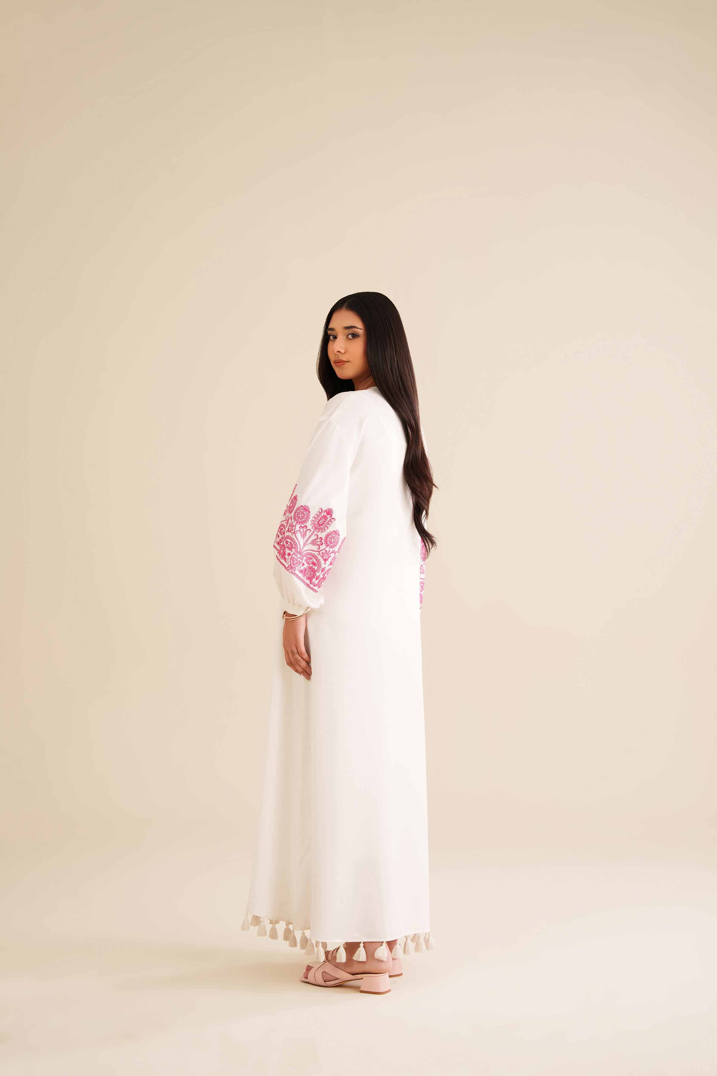 NishatUK - White Embroidered Crepe 1-piece ready to wear Fustan