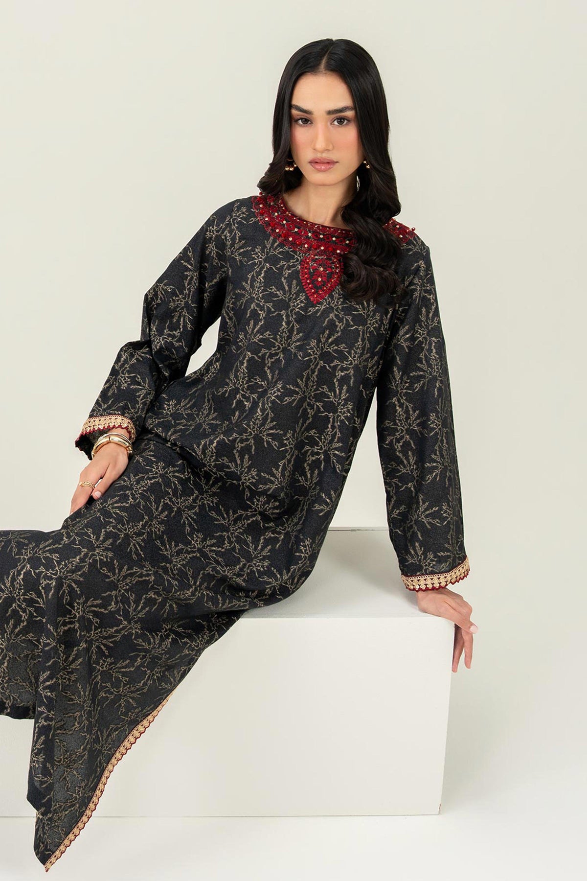 Nishat UK - Black Embroidered Jacquard 1 Piece ready to wear 