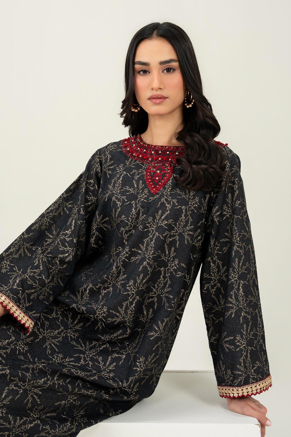 Nishat UK - Black Embroidered Jacquard 1 Piece ready to wear 