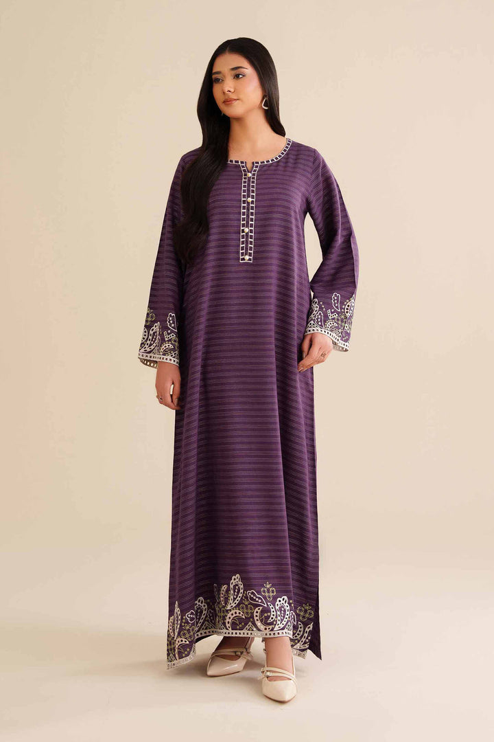 NishatUK - Purple  Fancy Stripe 1-piece ready to wear Long Dress