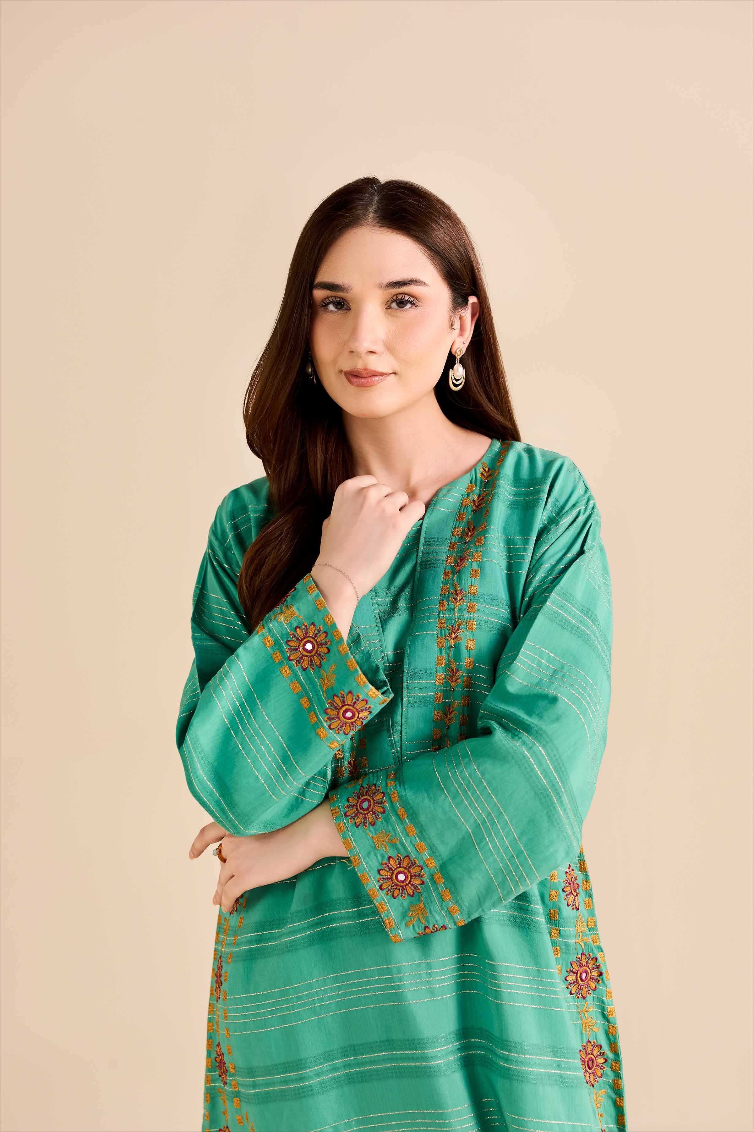 NishatUK - Green Embroidered Fancy Gold 1-piece ready to wear Shirt
