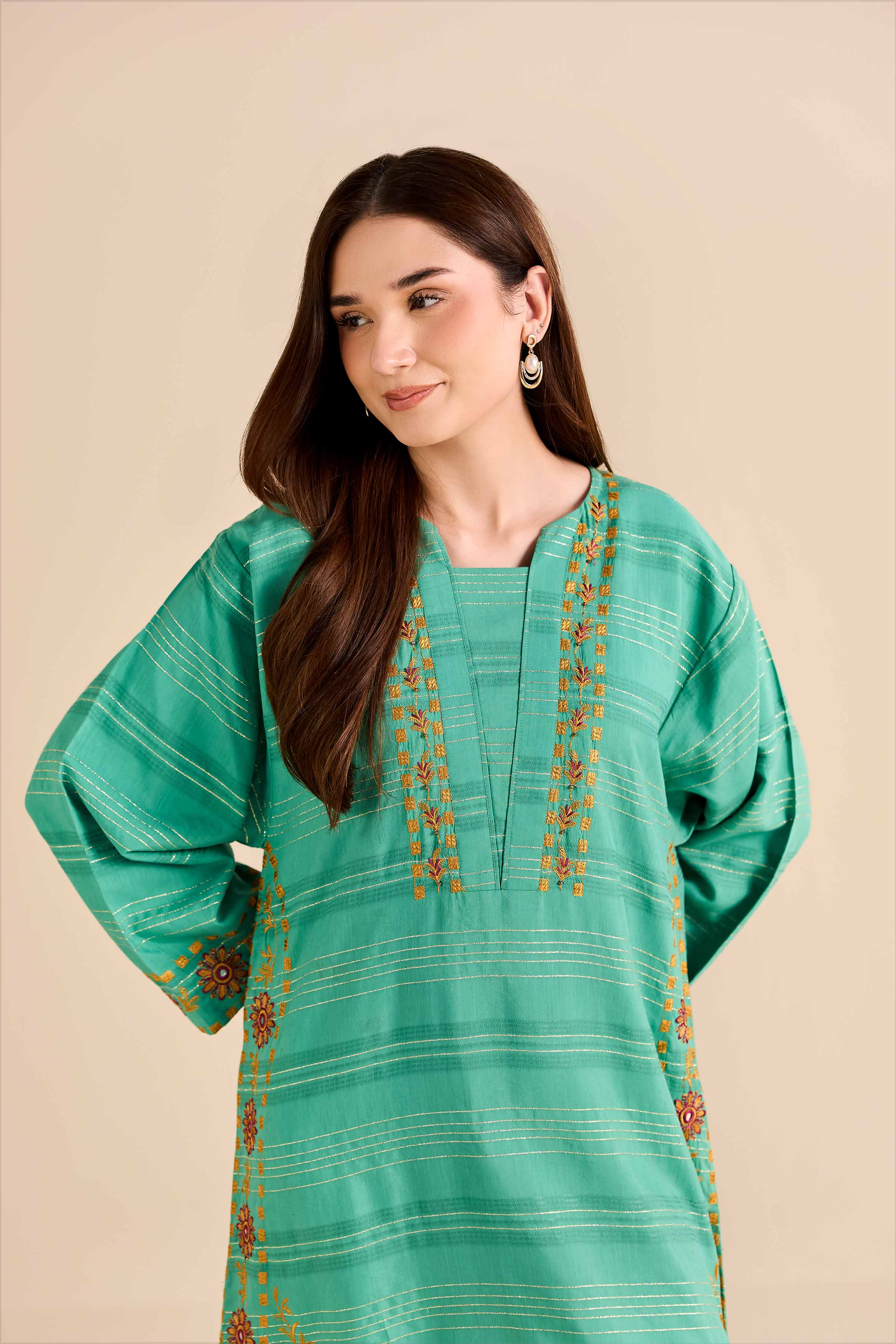 NishatUK - Green Embroidered Fancy Gold 1-piece ready to wear Shirt