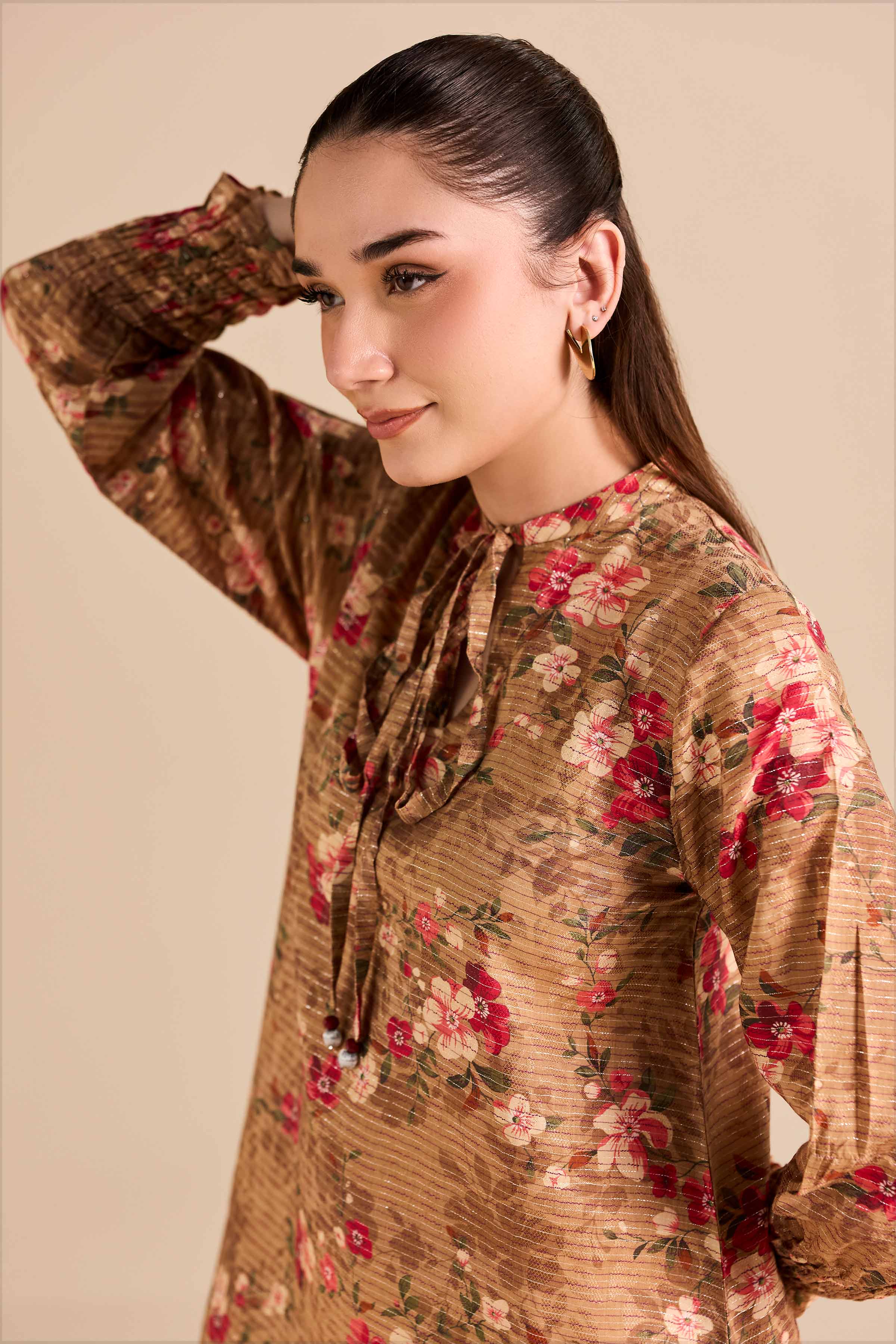 NishatUK - Brown Printed Fancy Weft 1-piece ready to wear Shirt
