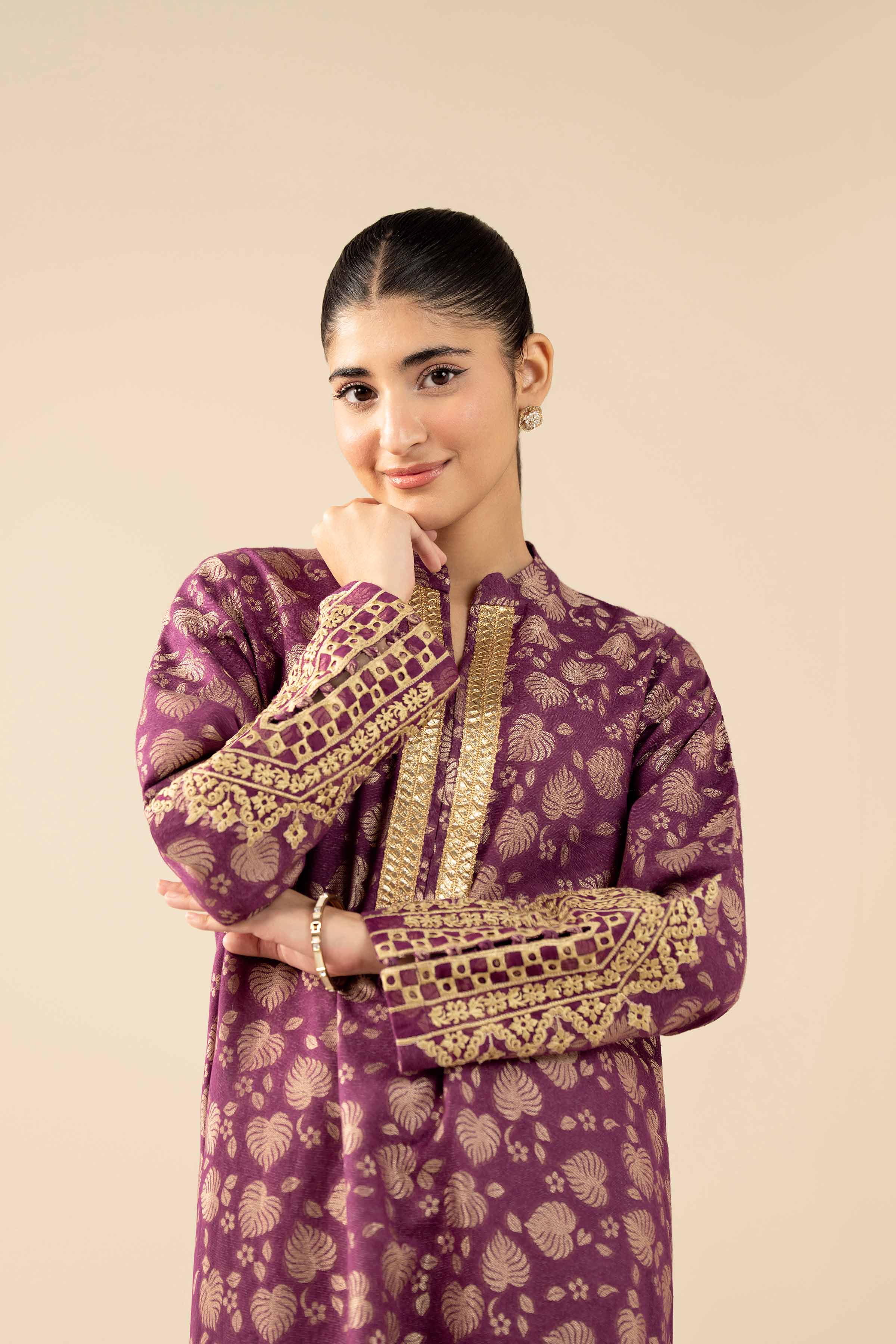 NishatUK - Purple Embroidered Jacquard 1-piece ready to wear Shirt