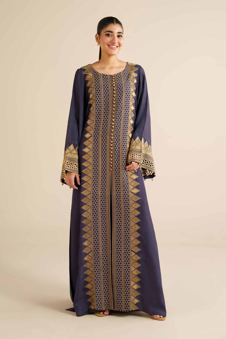 NishatUK - Blue Embroidered Silk 1-piece ready to wear Long Dress