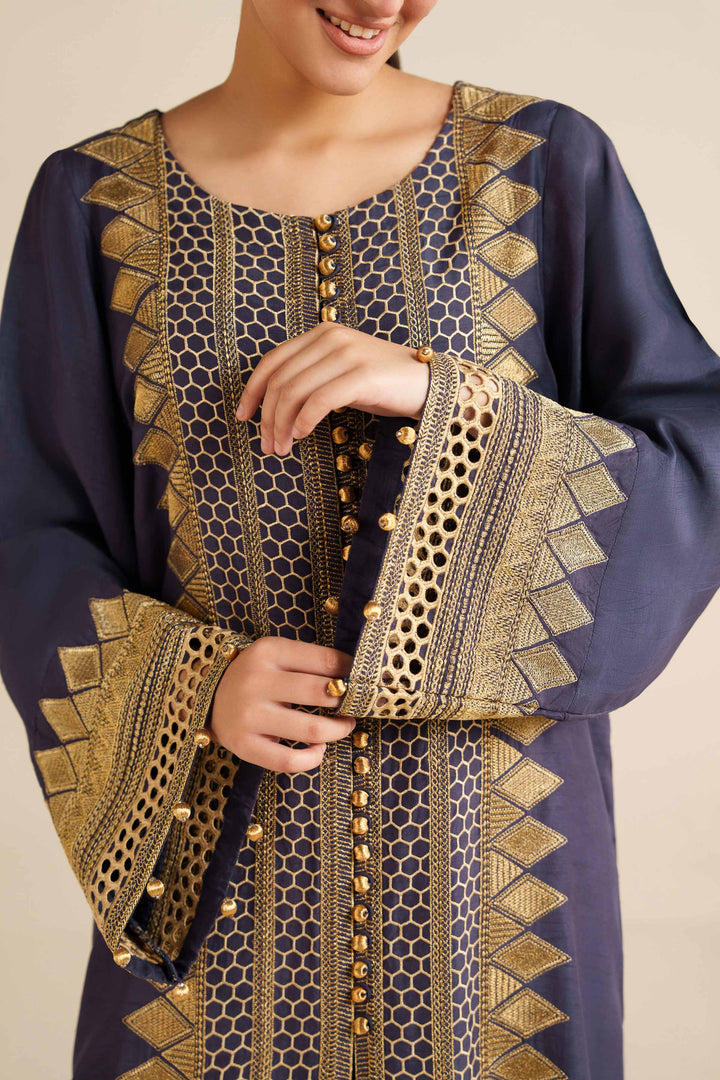 NishatUK - Blue Embroidered Silk 1-piece ready to wear Long Dress