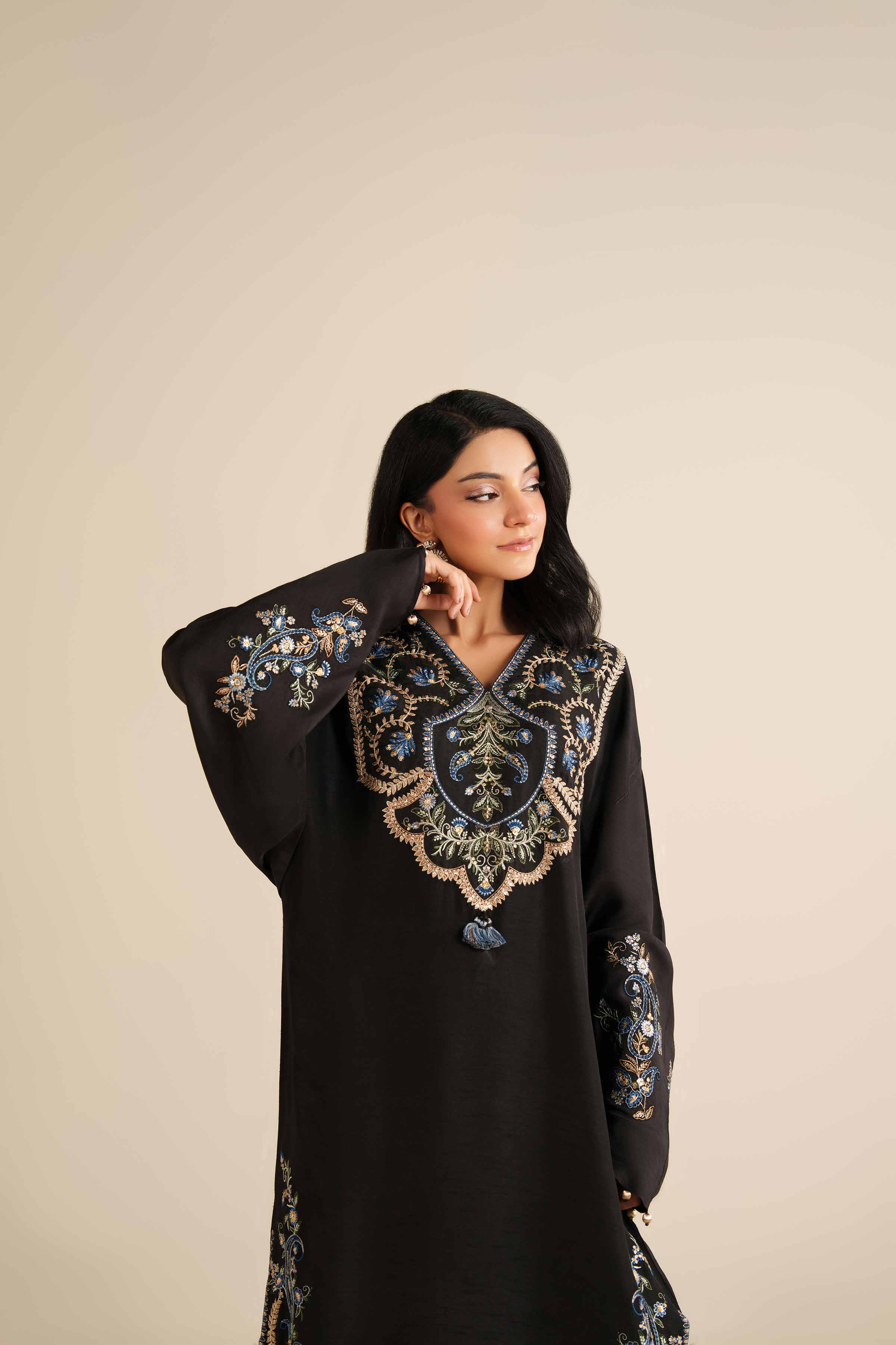 NishatUK - Black Embroidered Silk 1-piece ready to wear Shirt