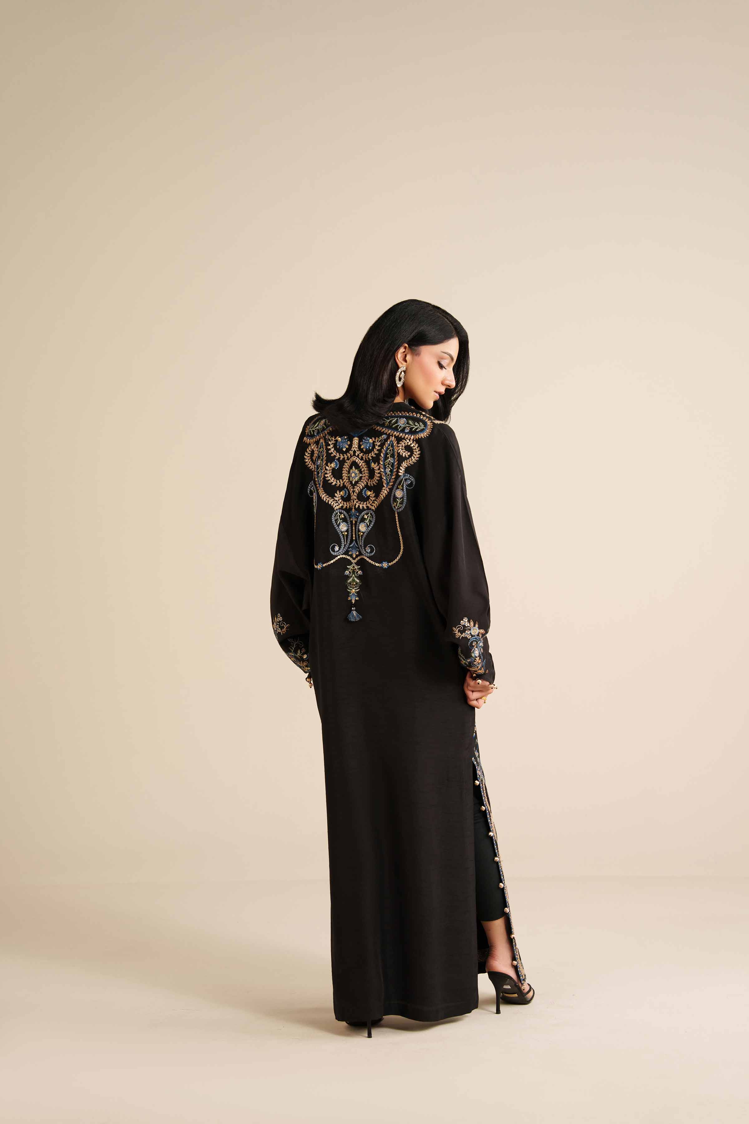 NishatUK - Black Embroidered Silk 1-piece ready to wear Shirt