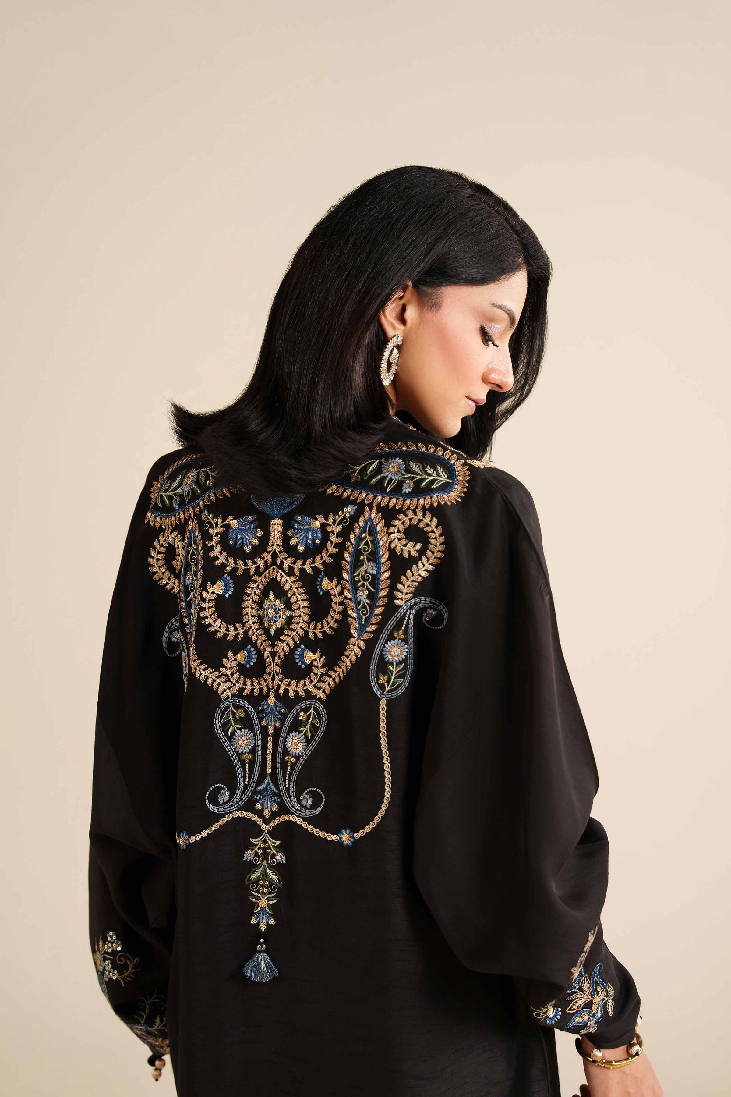 NishatUK - Black Embroidered Silk 1-piece ready to wear Shirt