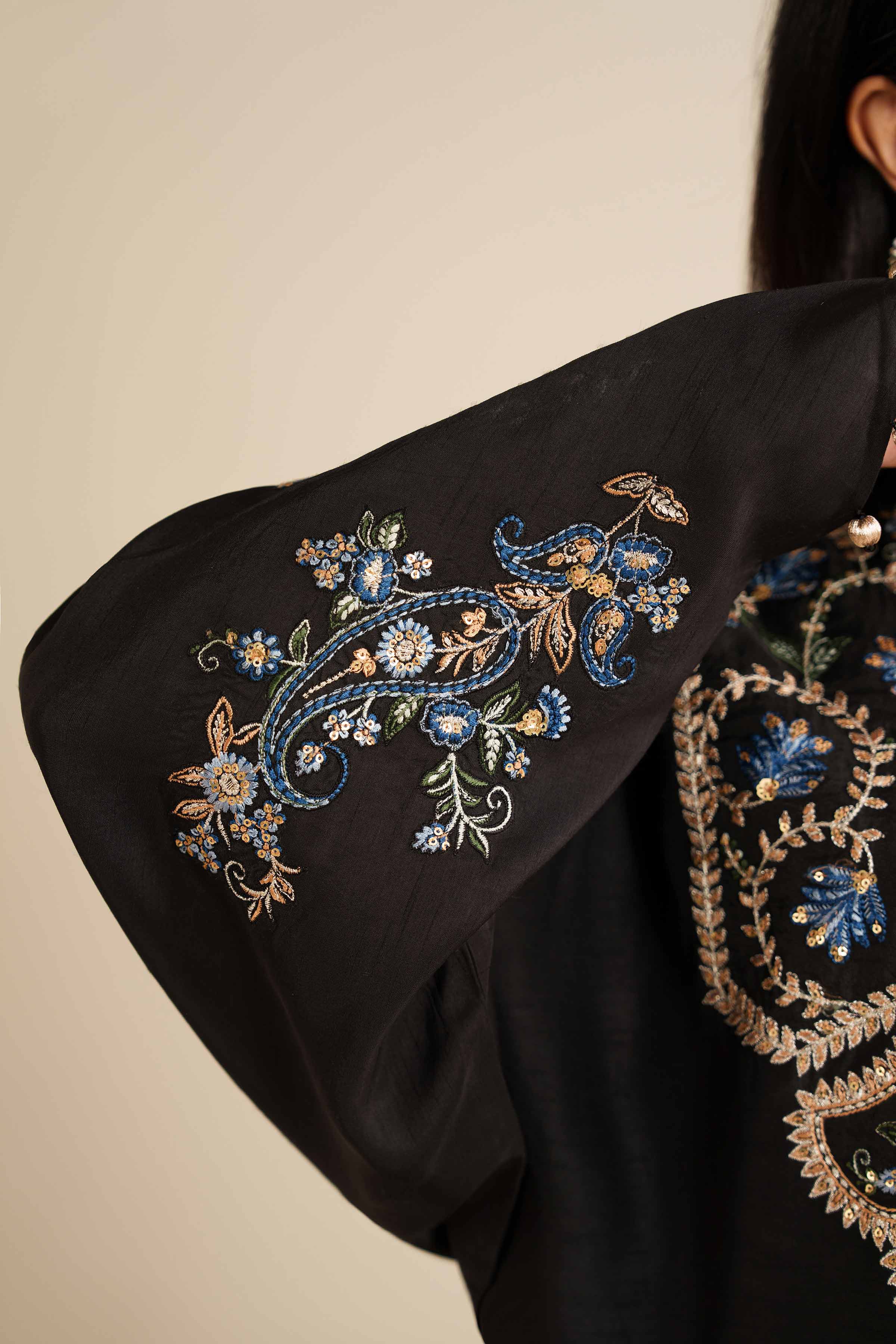 NishatUK - Black Embroidered Silk 1-piece ready to wear Shirt