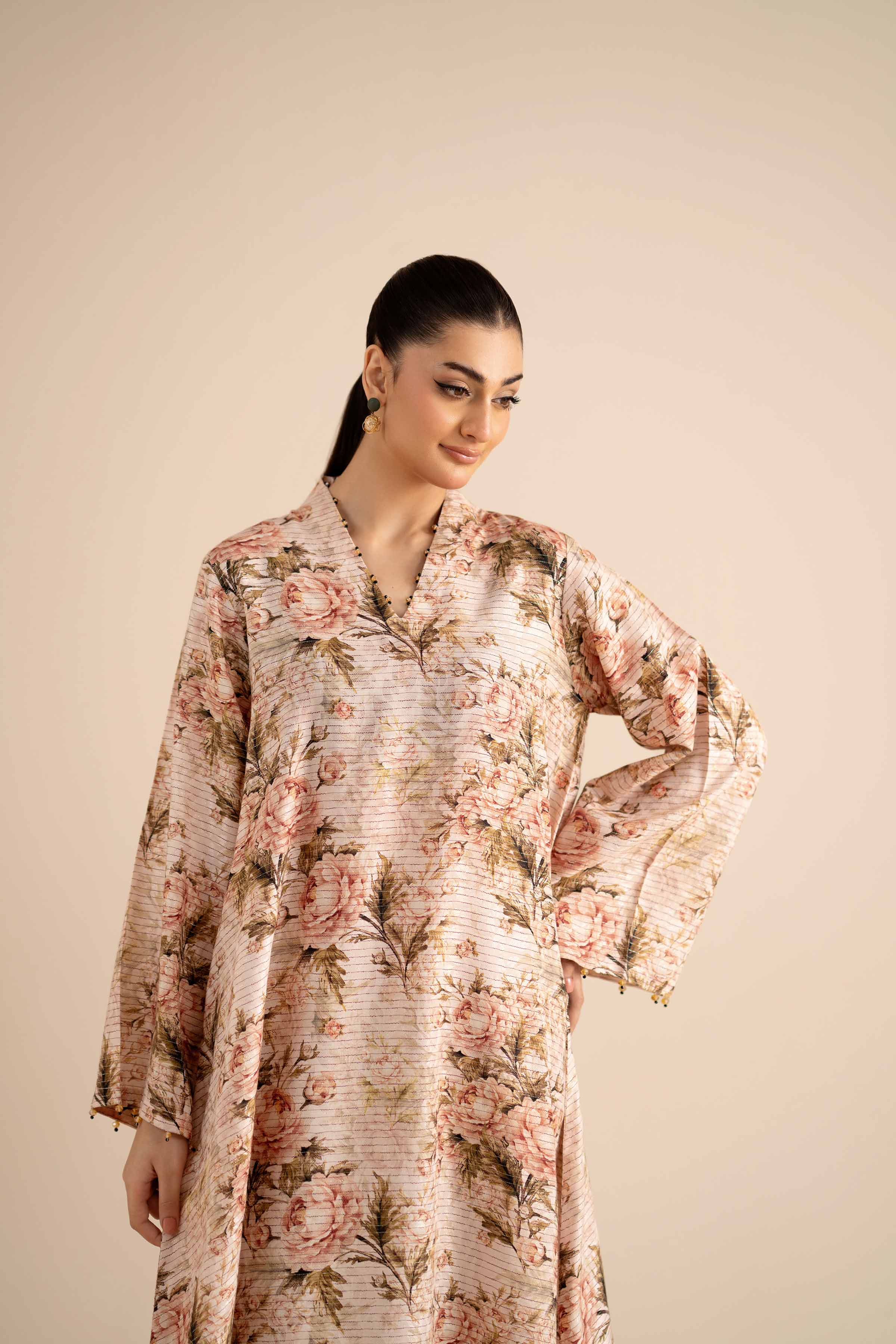 NishatUK - Beige Printed Fancy Weft 1-piece ready to wear Shirt