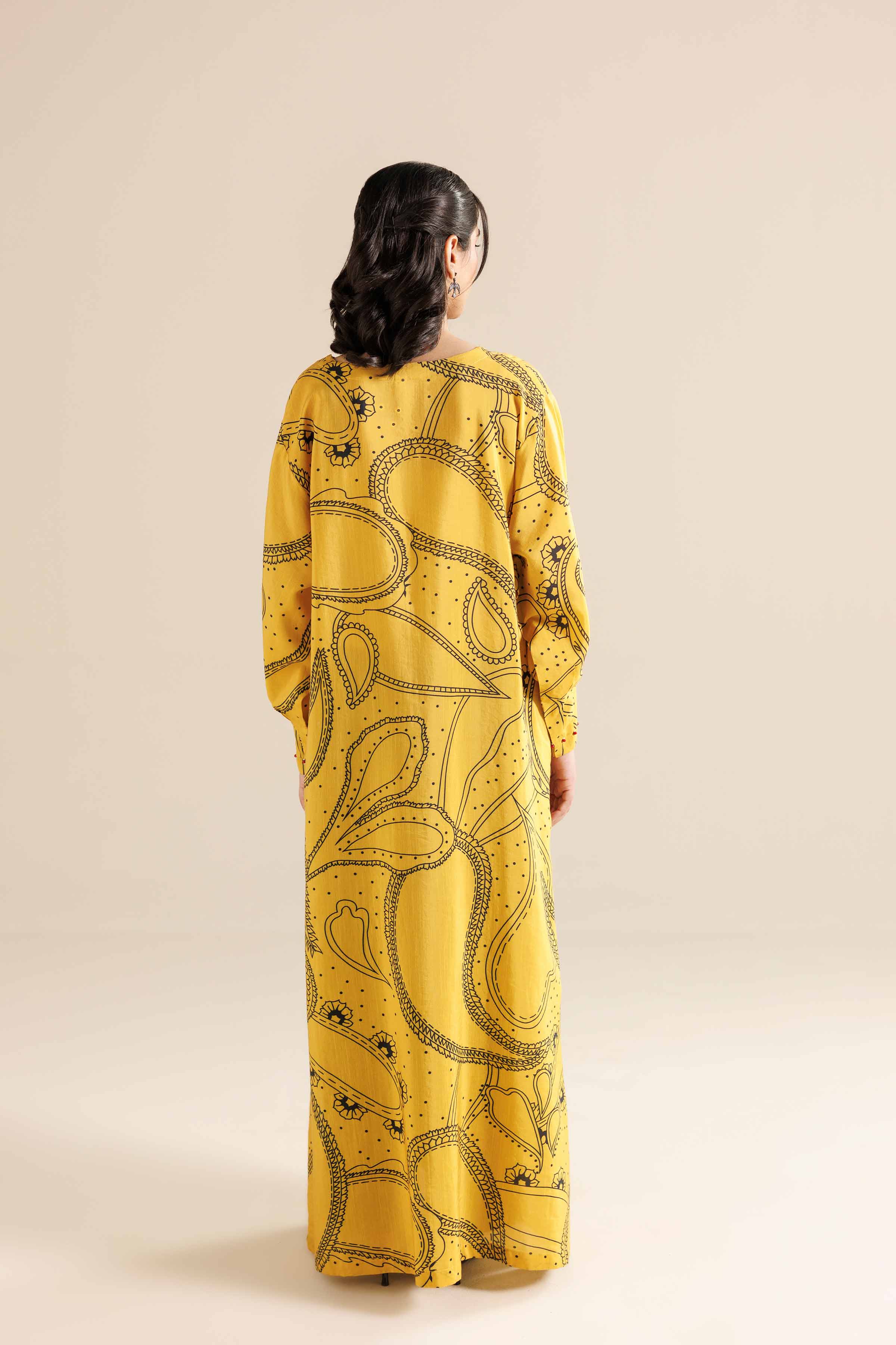 NishatUK - Yellow Embroidered Silk 1-piece ready to wear Long Dress