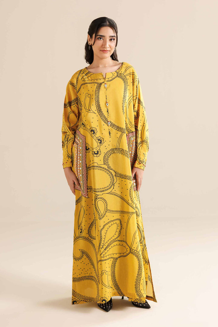 NishatUK - Yellow Embroidered Silk 1-piece ready to wear Long Dress