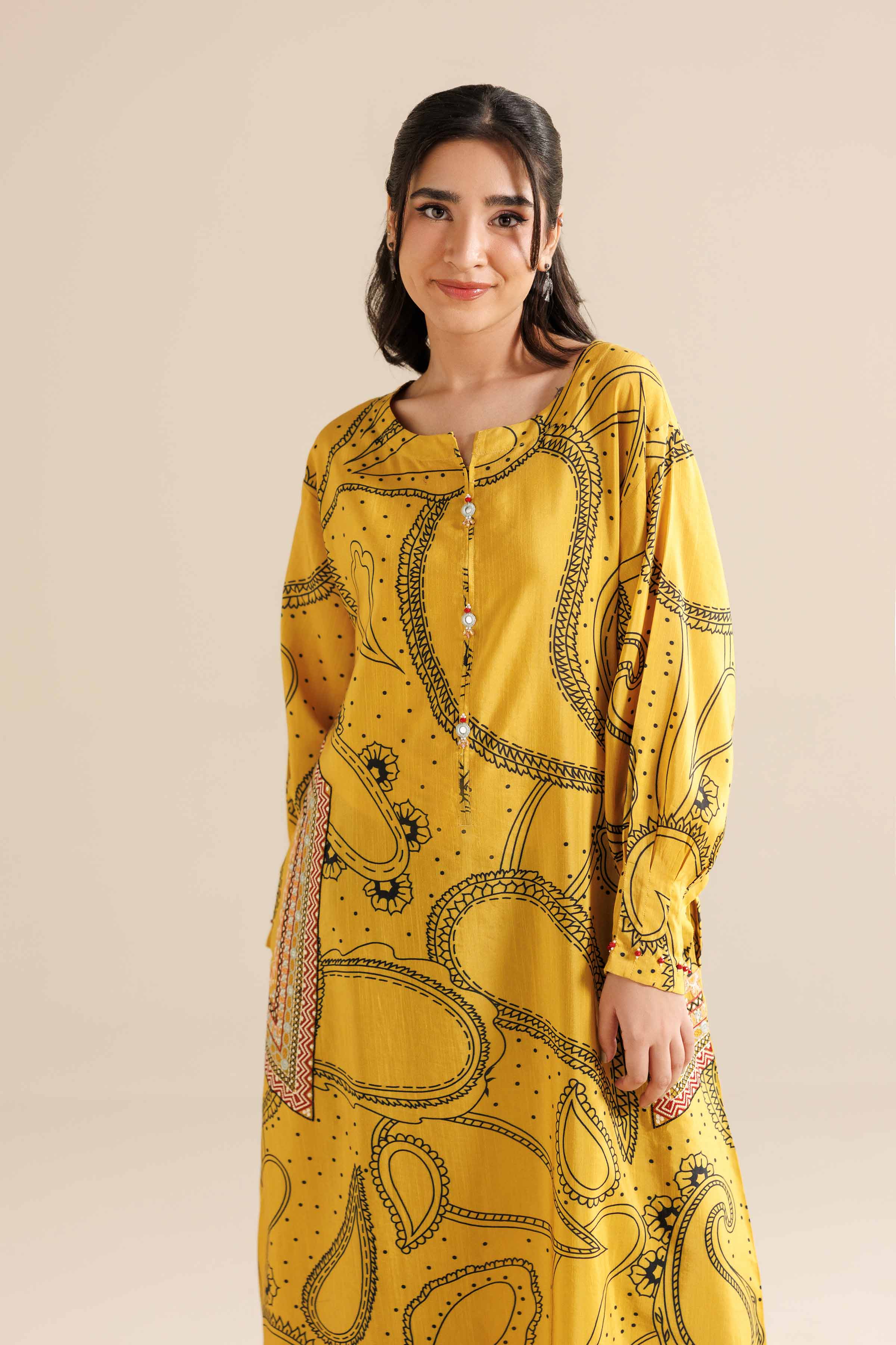 NishatUK - Yellow Embroidered Silk 1-piece ready to wear Long Dress
