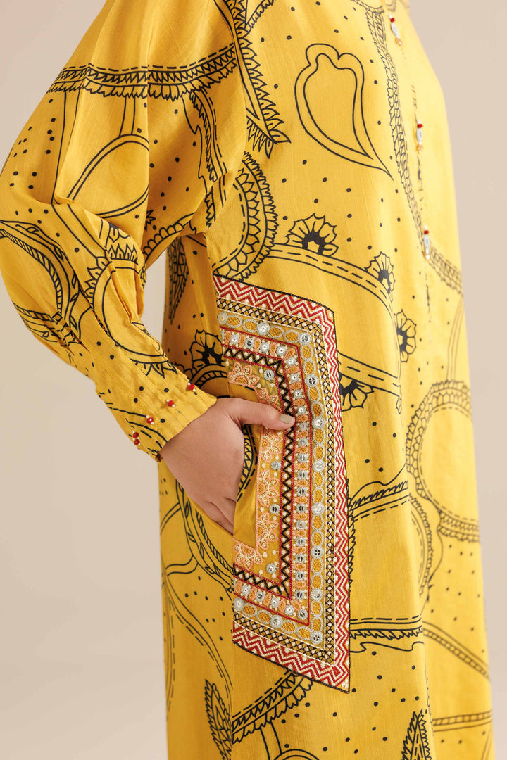 NishatUK - Yellow Embroidered Silk 1-piece ready to wear Long Dress