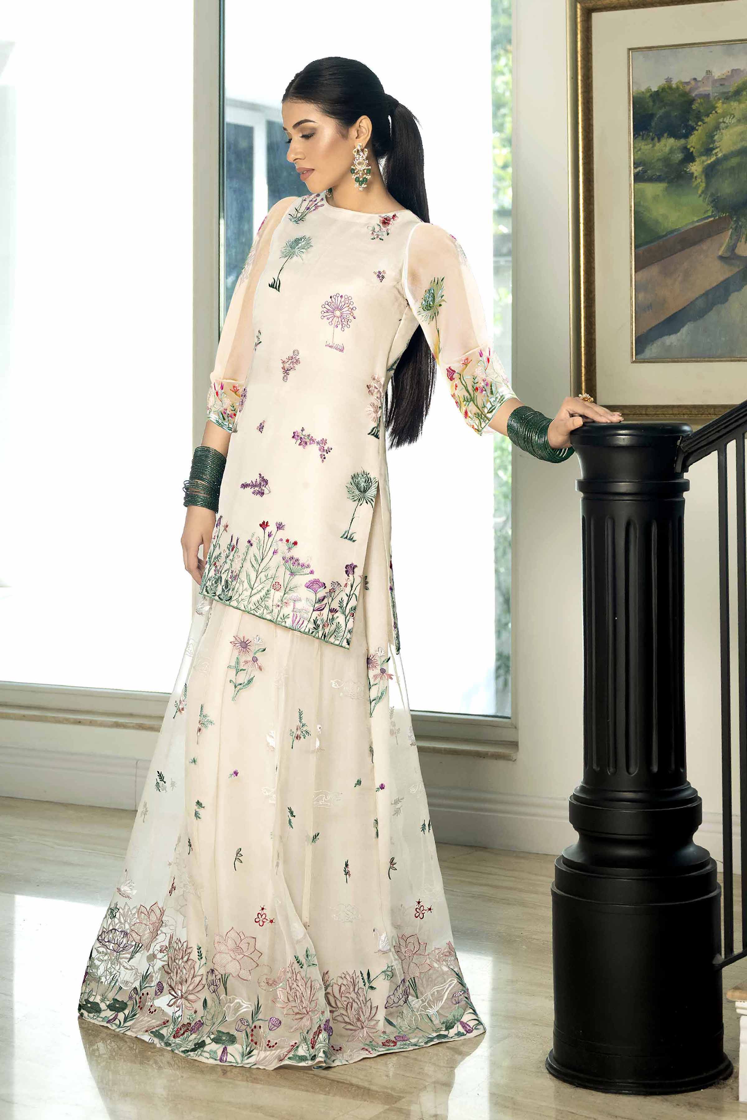 NishatUK - Off White Embroidered   Organza &Chiffon 2-piece ready to wear Dress